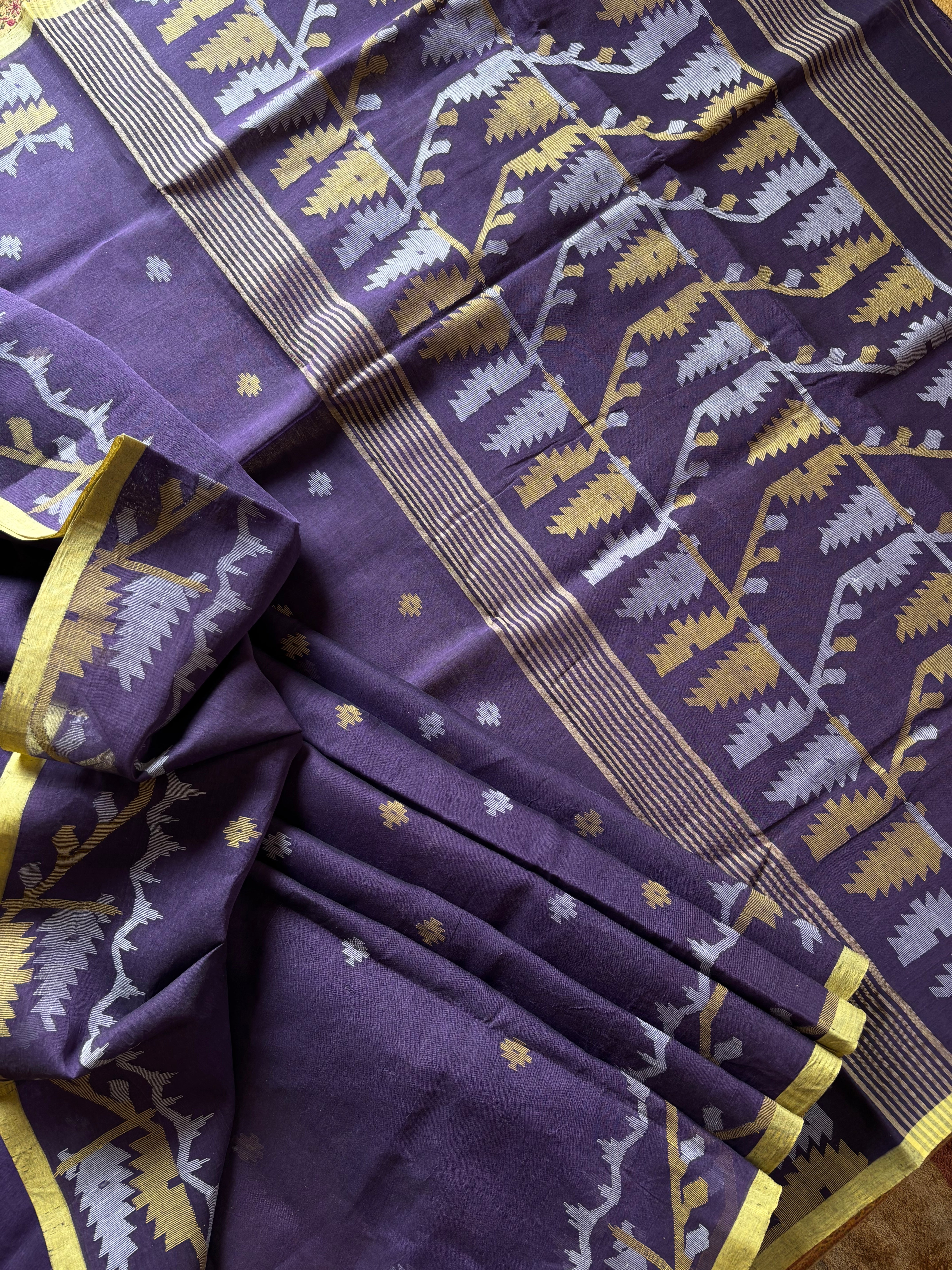 Handwoven Purple Cotton Jamdani Saree