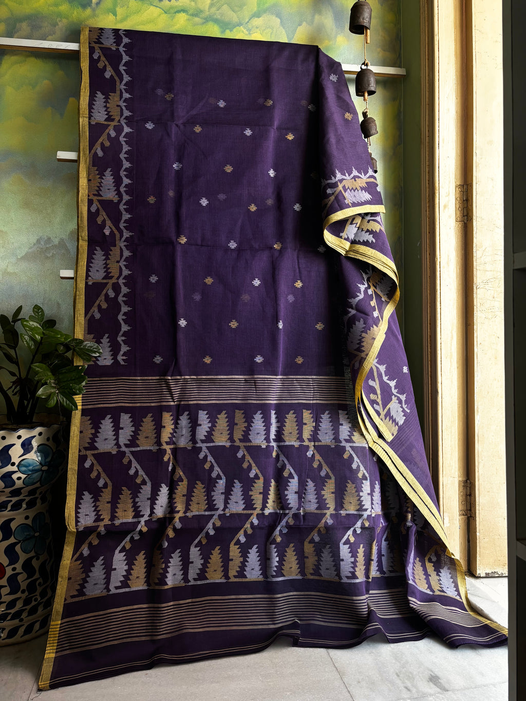 Handwoven Purple Cotton Jamdani Saree – Bohochic