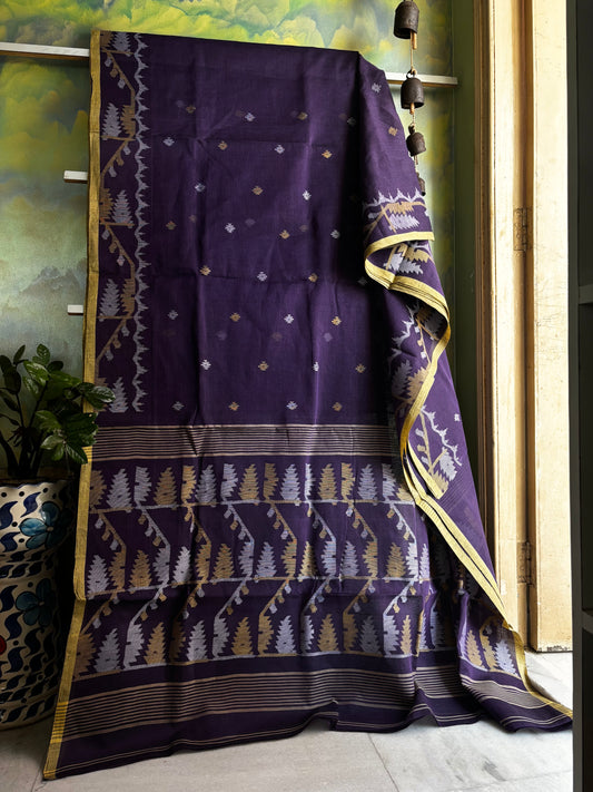 Handwoven Purple Cotton Jamdani Saree