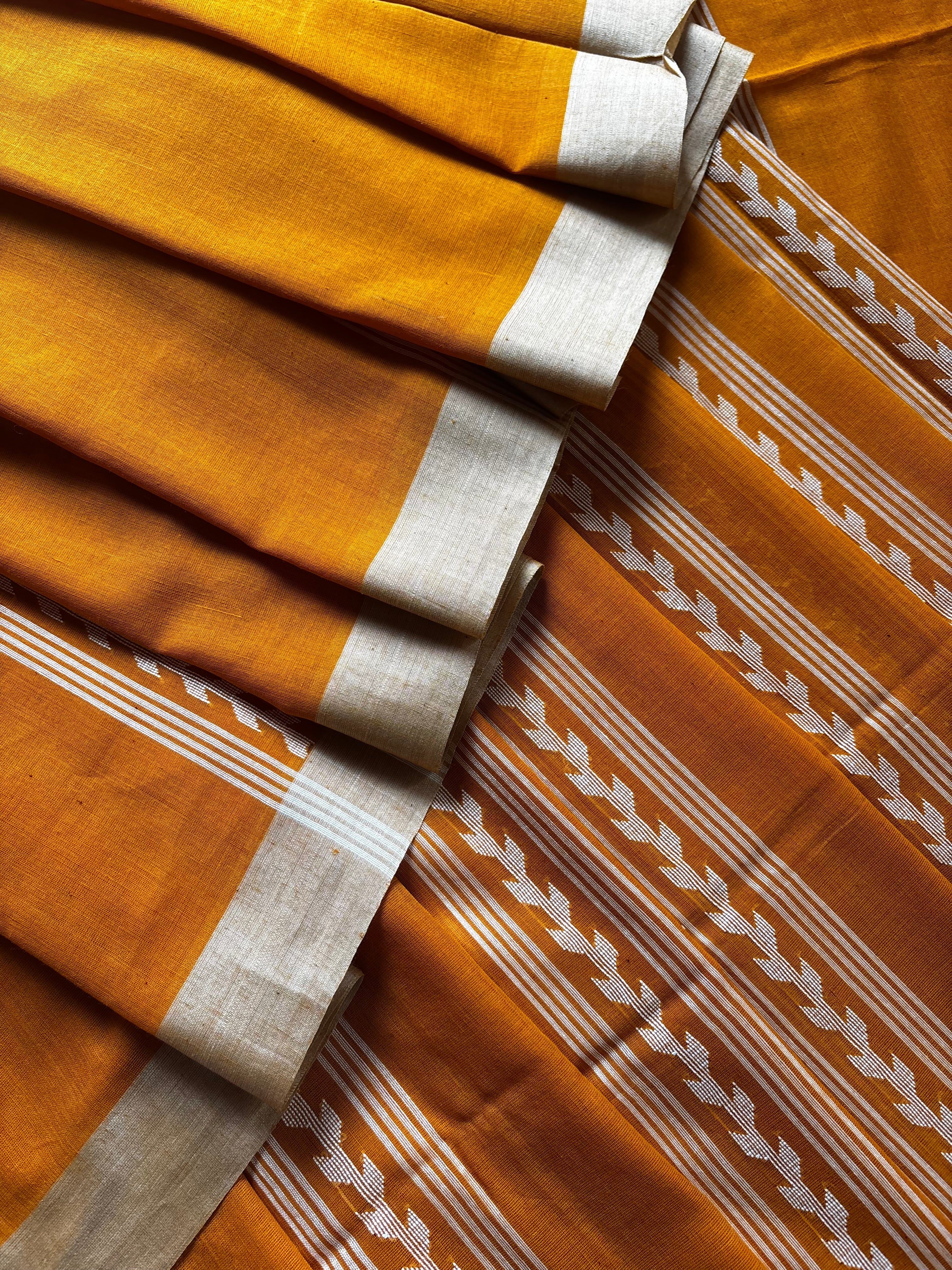 Handwoven Orangish Mustard Colour Cotton Jamdani Saree