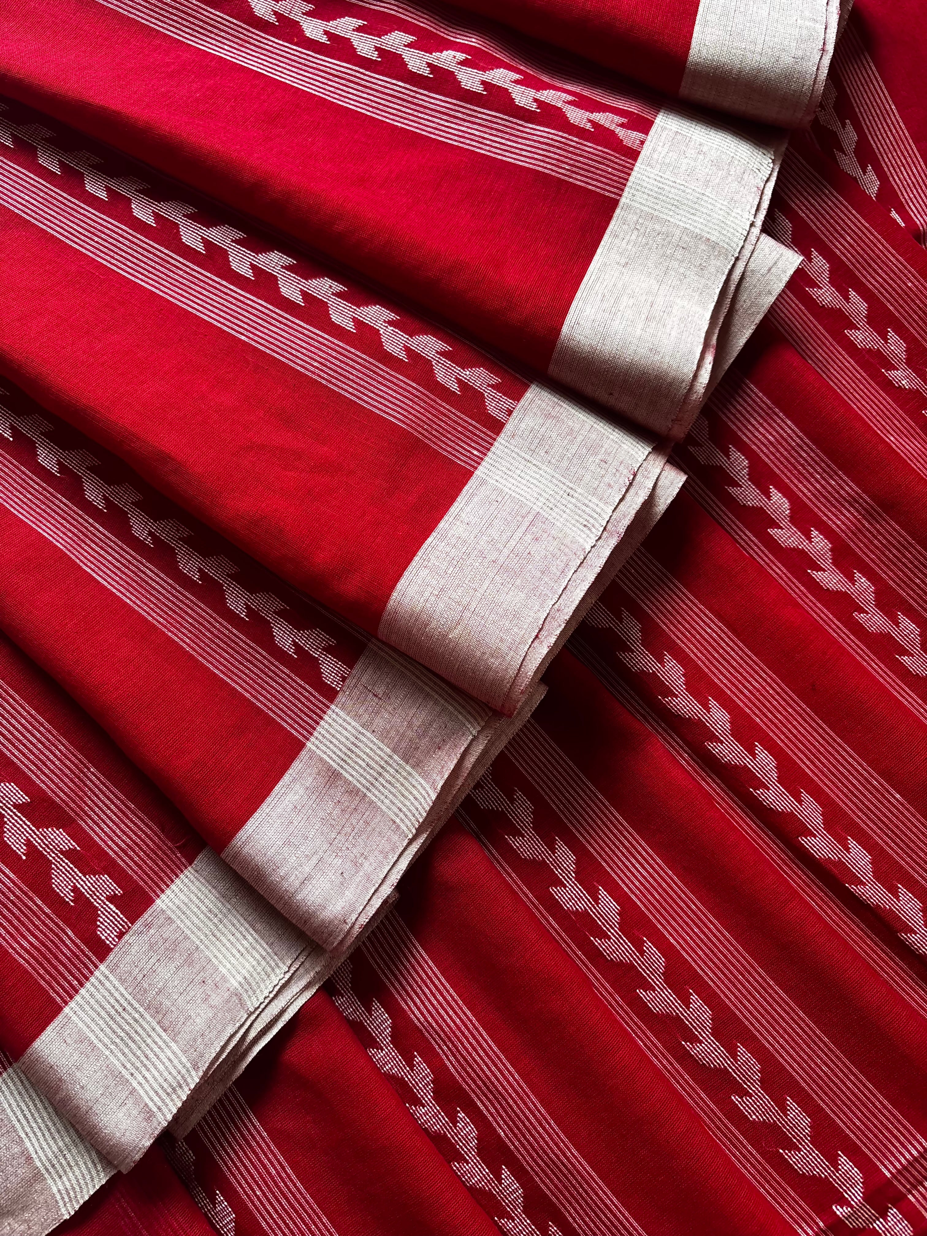 Handwoven Dark Red Colour Cotton Jamdani Saree