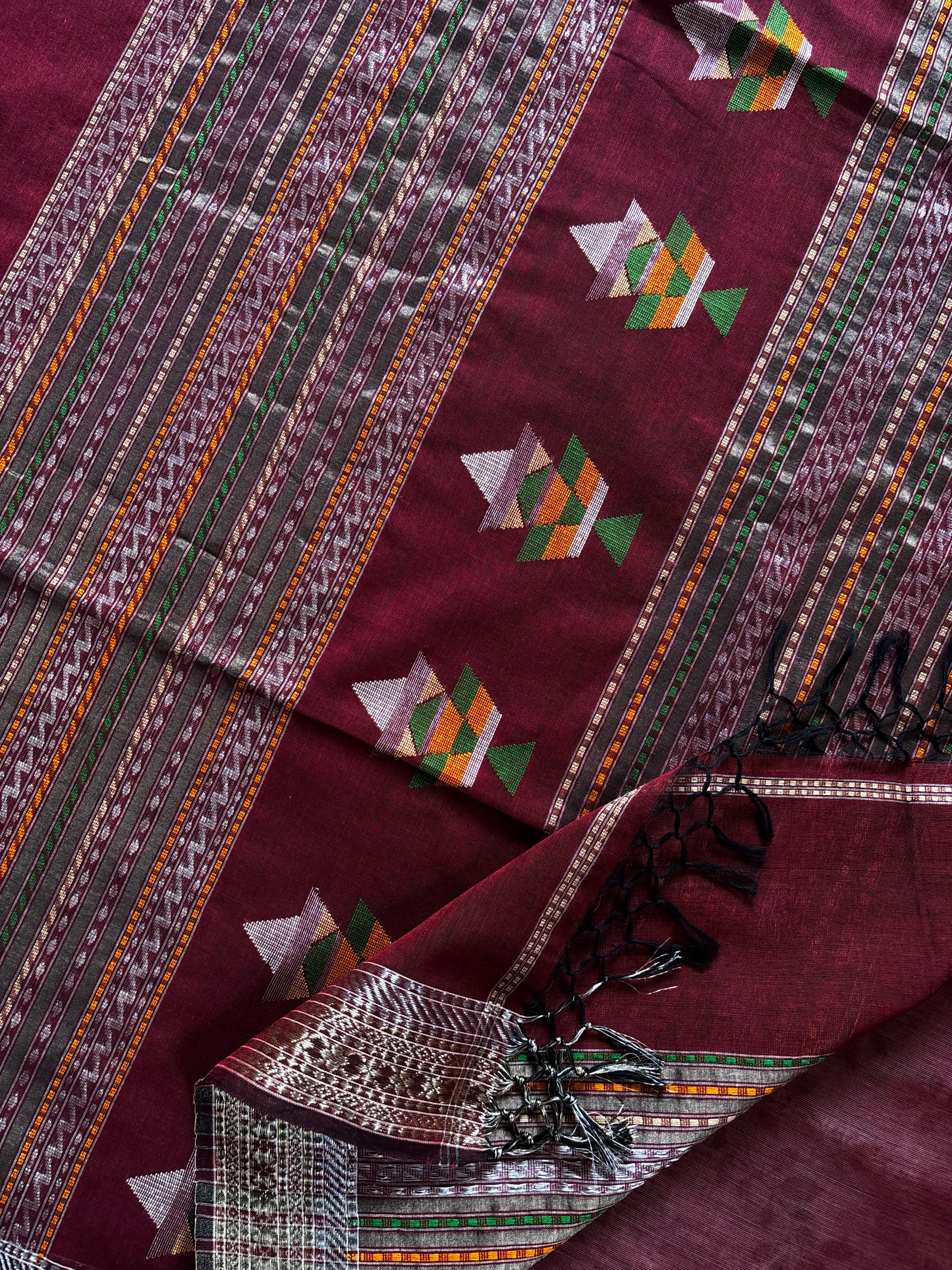 Handwoven Dark Maroon Colour Cotton Jamdani Saree