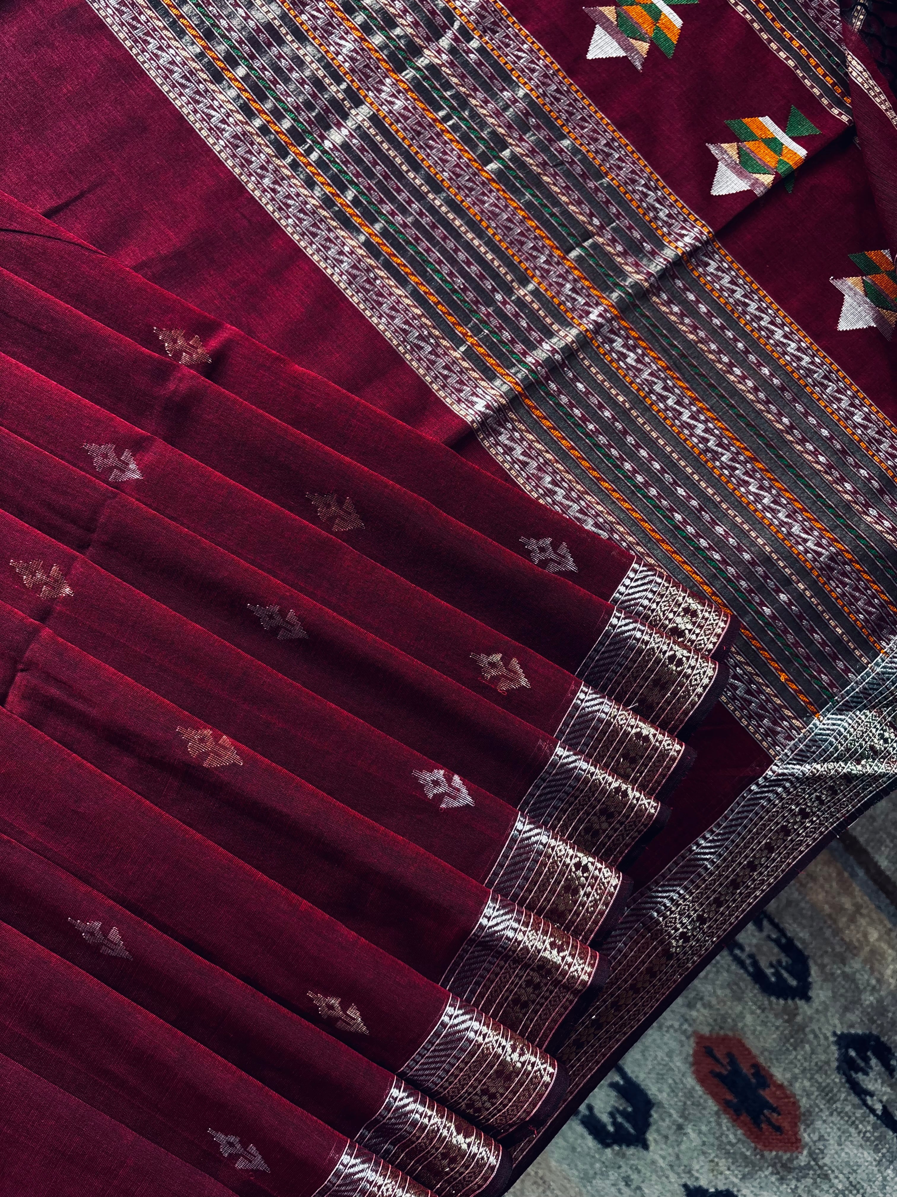 Handwoven Dark Maroon Colour Cotton Jamdani Saree
