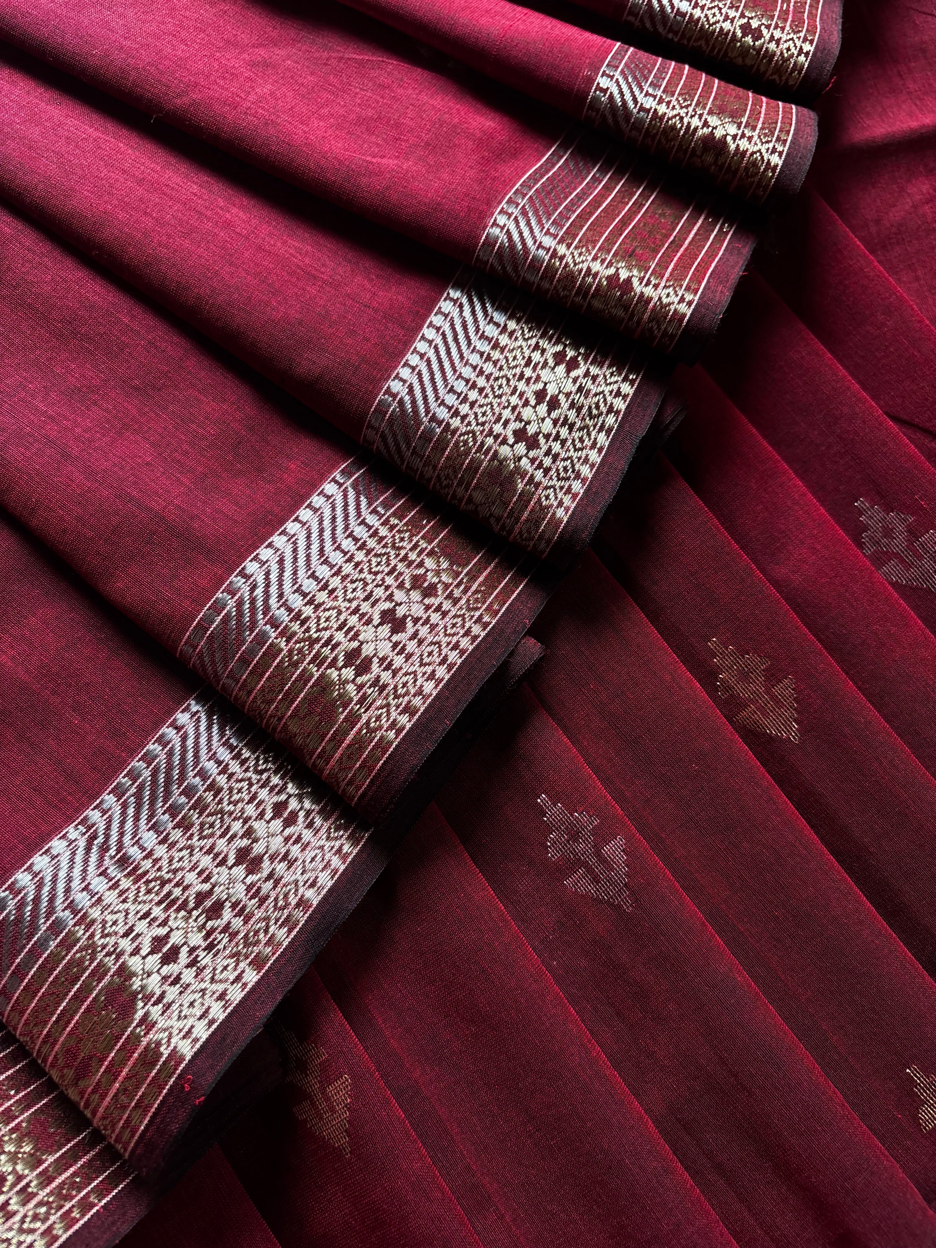 Handwoven Dark Maroon Colour Cotton Jamdani Saree