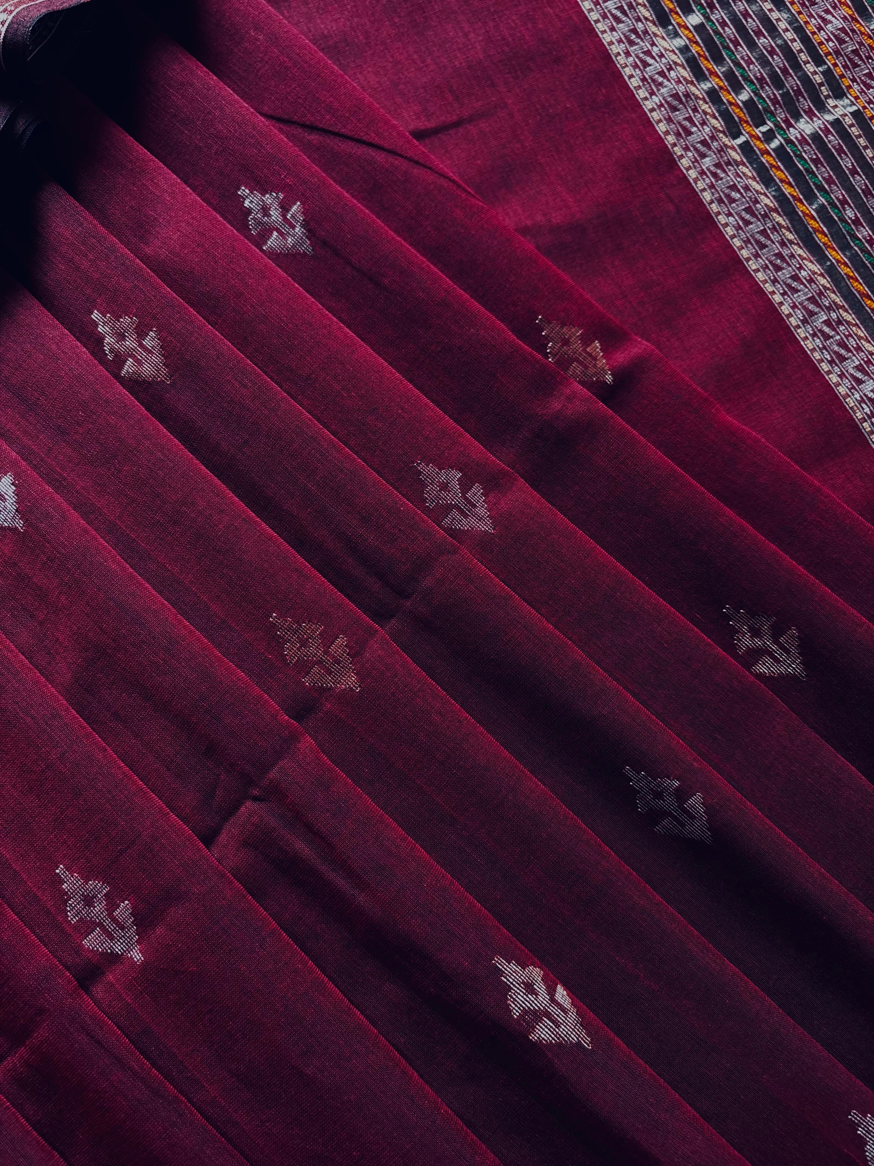 Handwoven Dark Maroon Colour Cotton Jamdani Saree