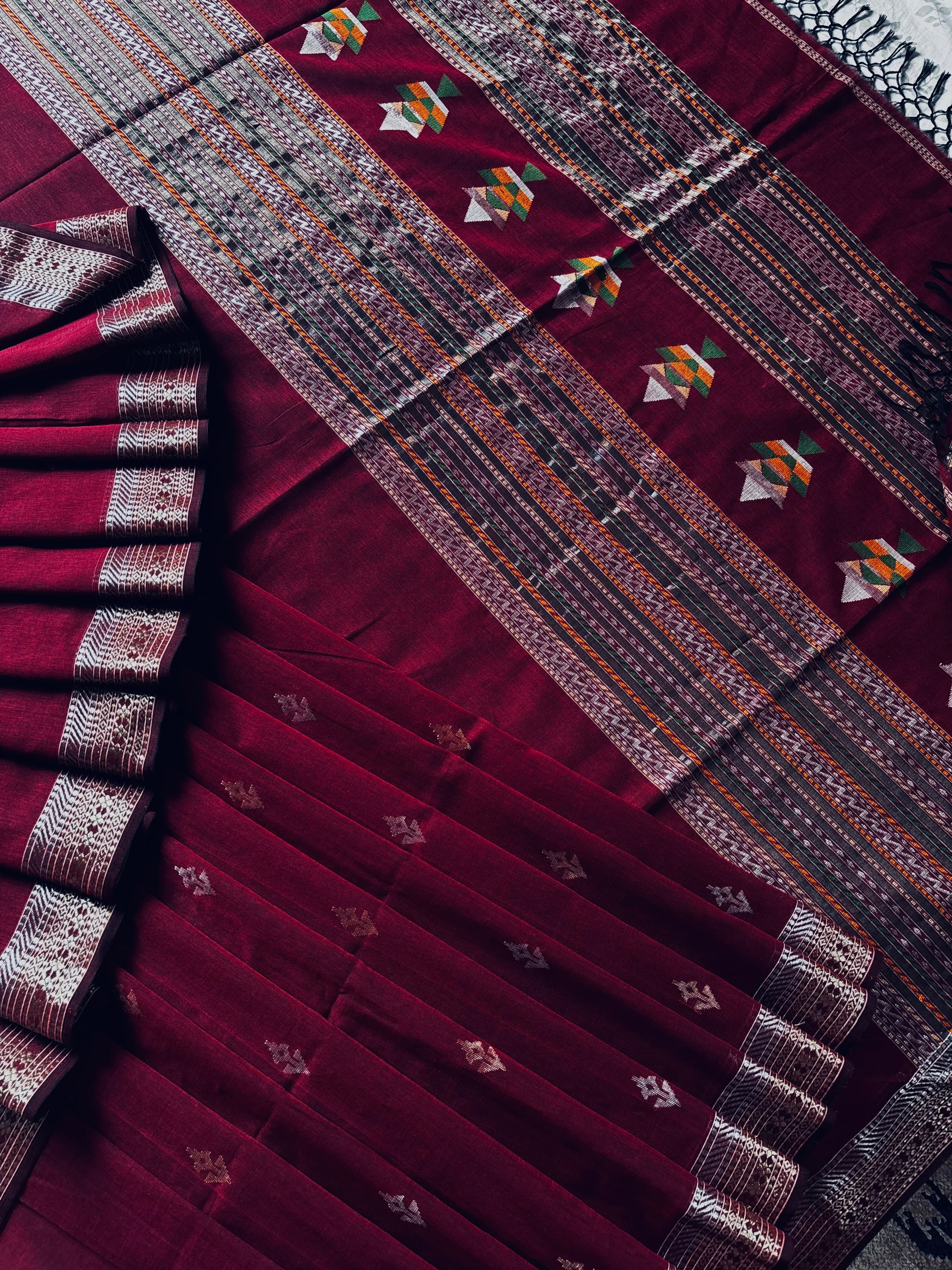 Handwoven Dark Maroon Colour Cotton Jamdani Saree