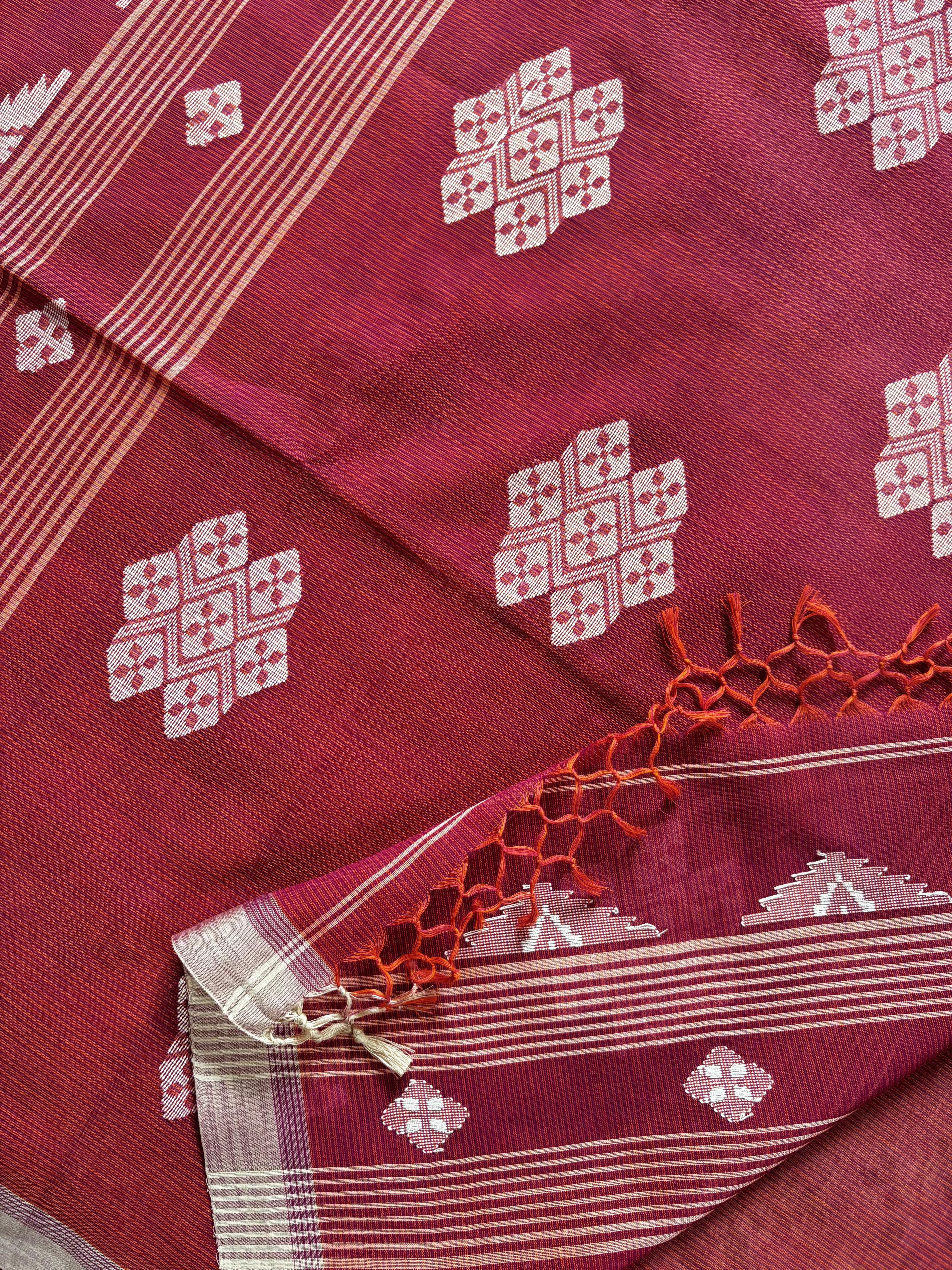 Handwoven Pink Purple Dual Toned Cotton Jamdani Saree