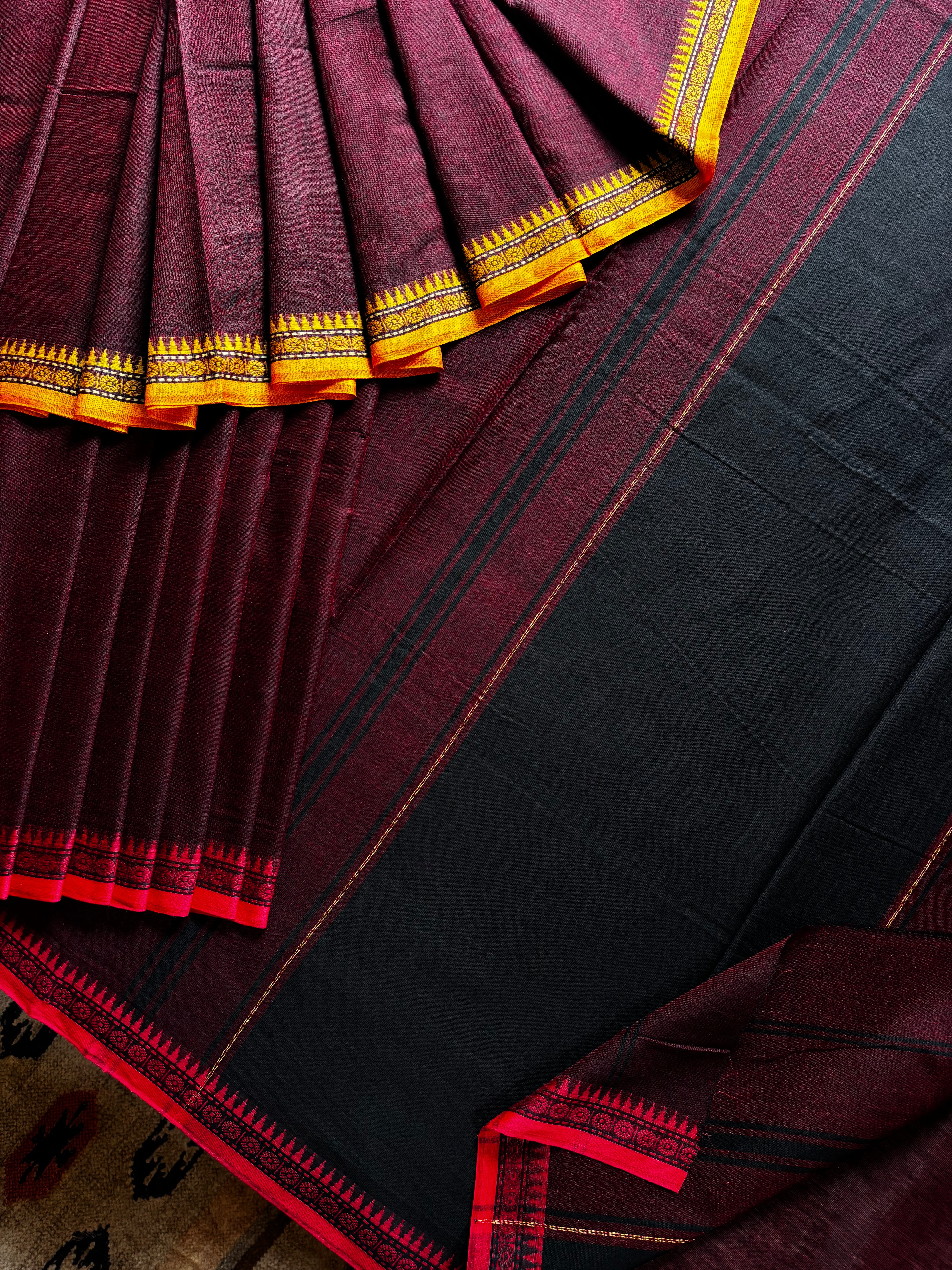 Handwoven Garnet Colour Dhonekhali Cotton Saree