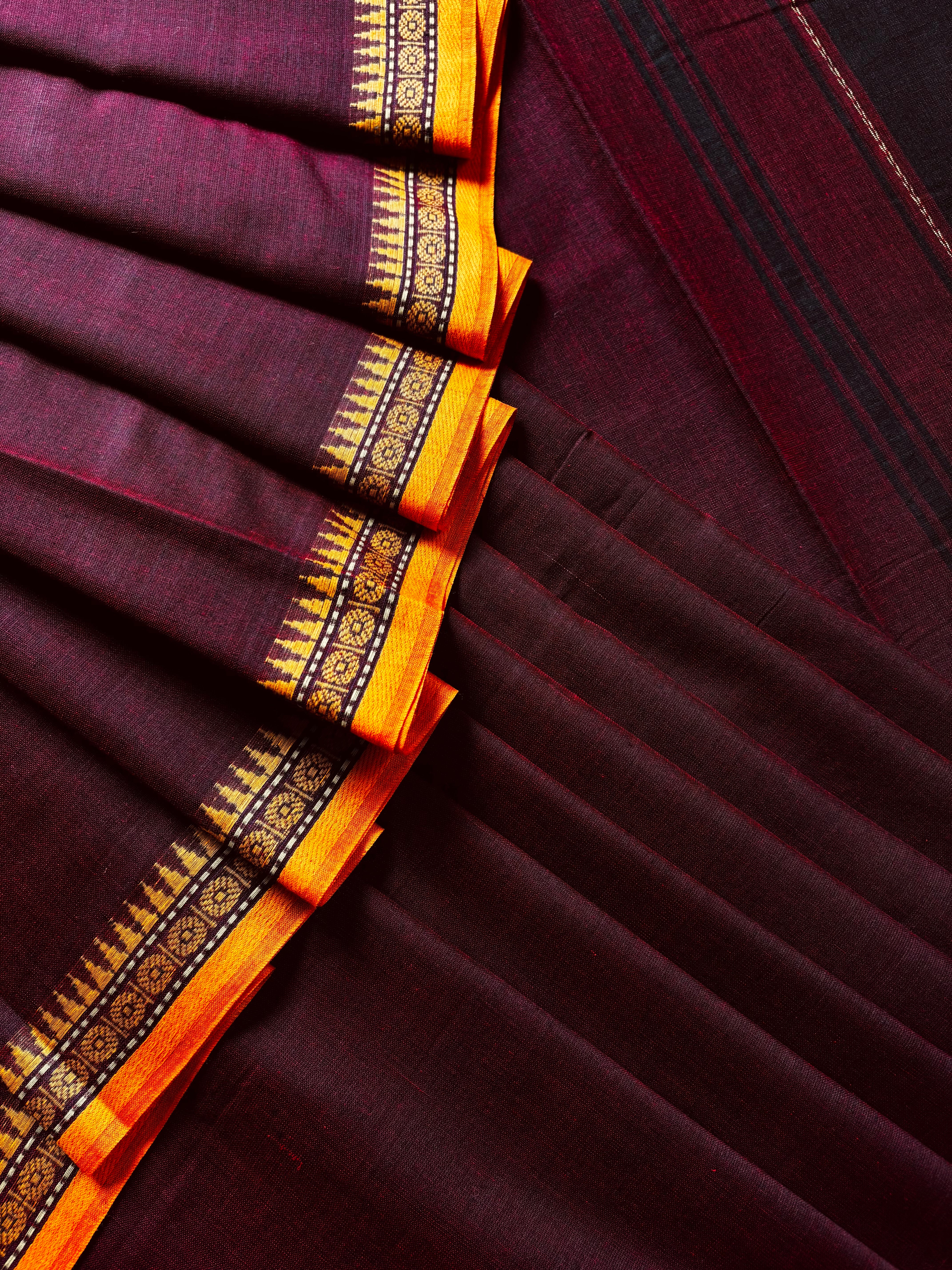 Handwoven Garnet Colour Dhonekhali Cotton Saree