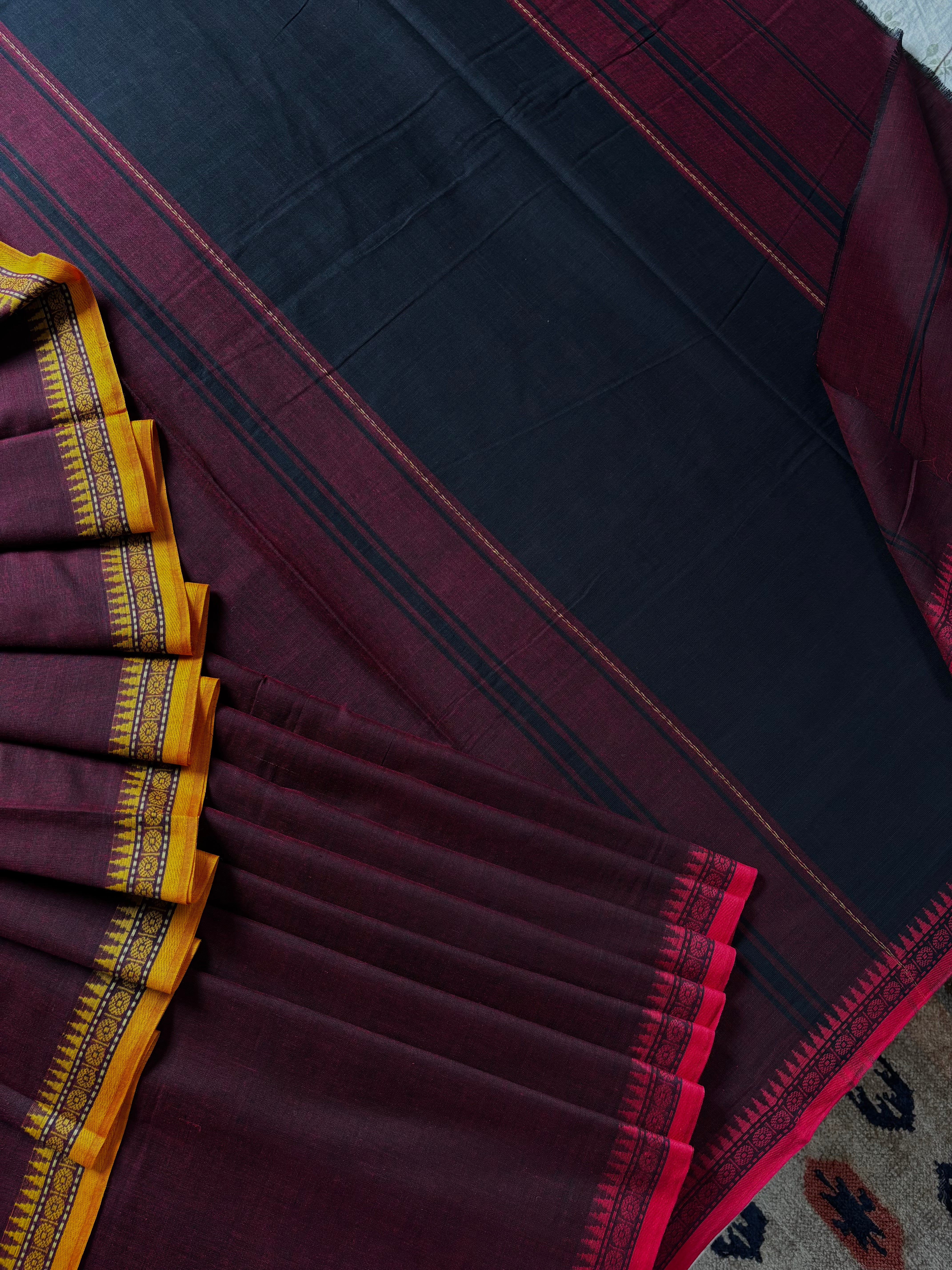 Handwoven Garnet Colour Dhonekhali Cotton Saree