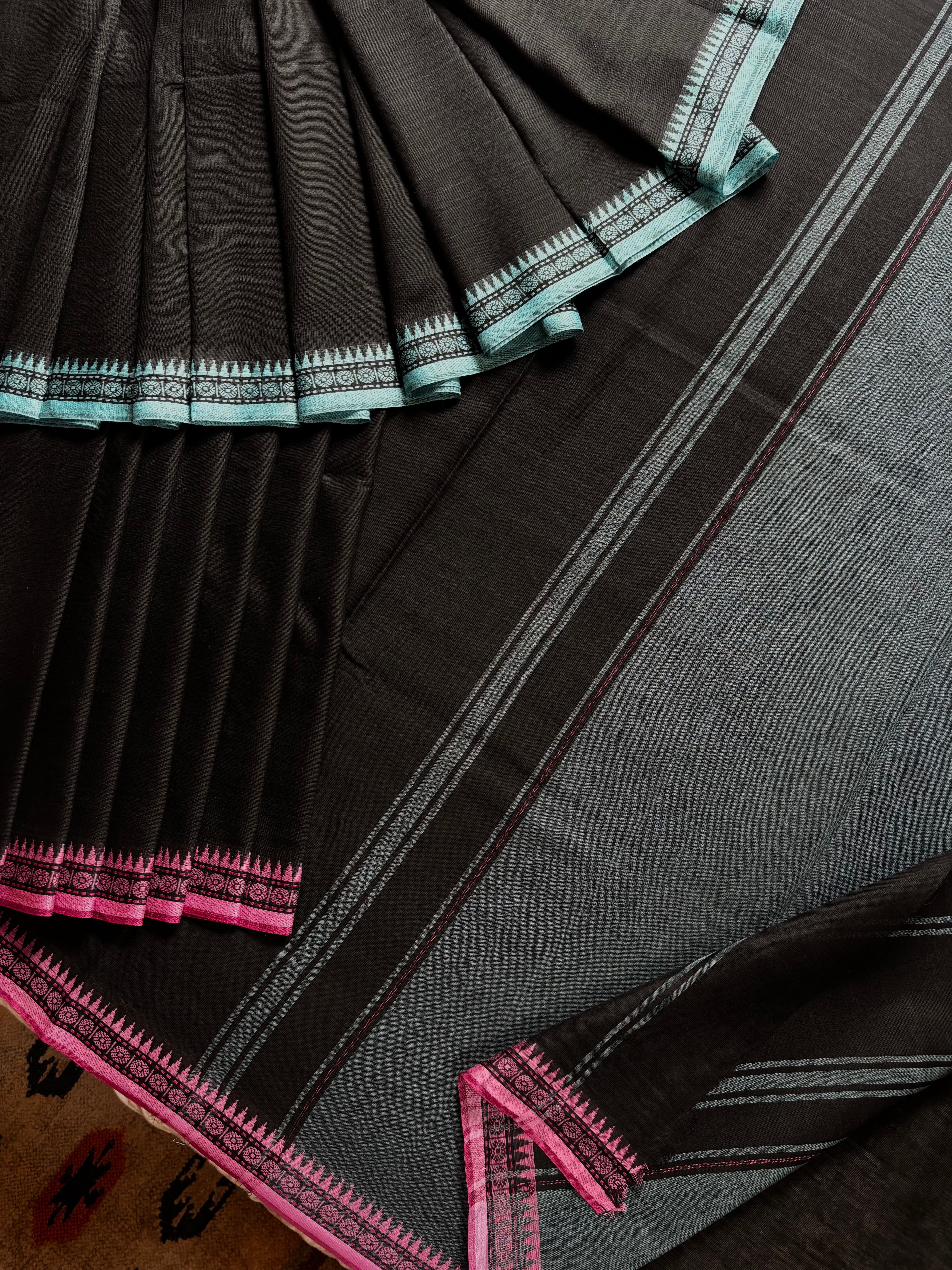 Handwoven Black Colour Dhonekhali Cotton Saree
