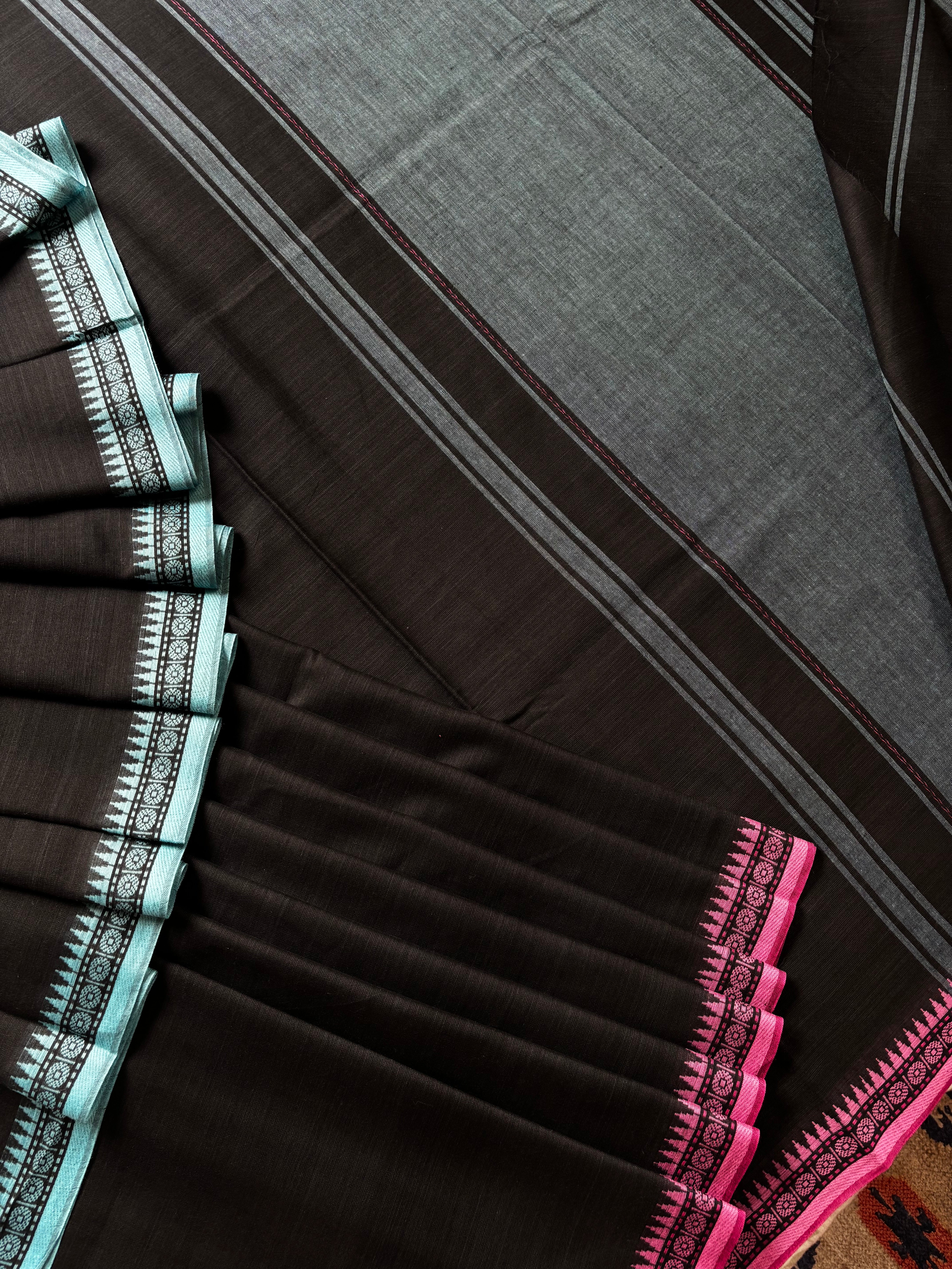 Handwoven Black Colour Dhonekhali Cotton Saree