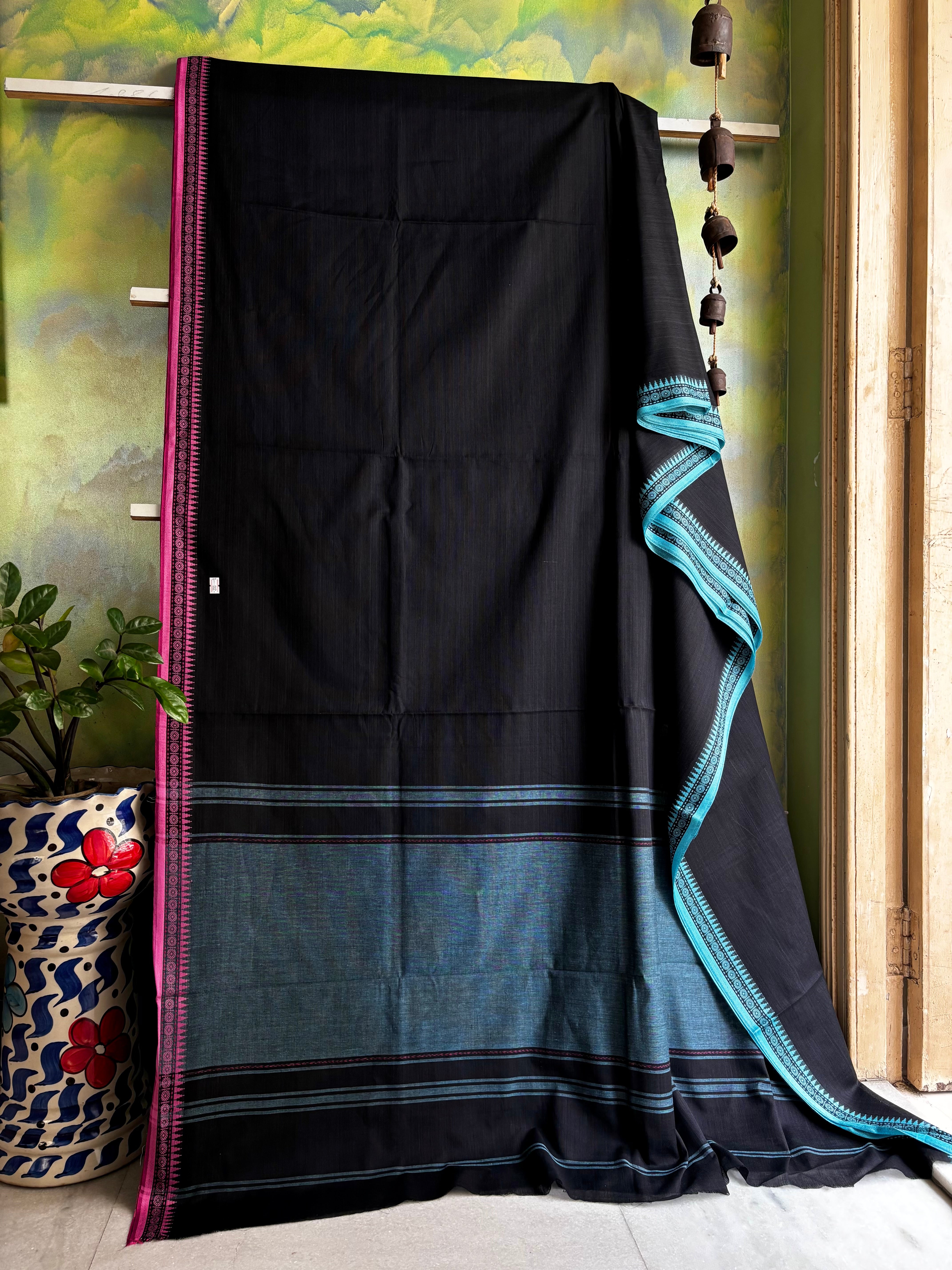 Handwoven Black Colour Dhonekhali Cotton Saree