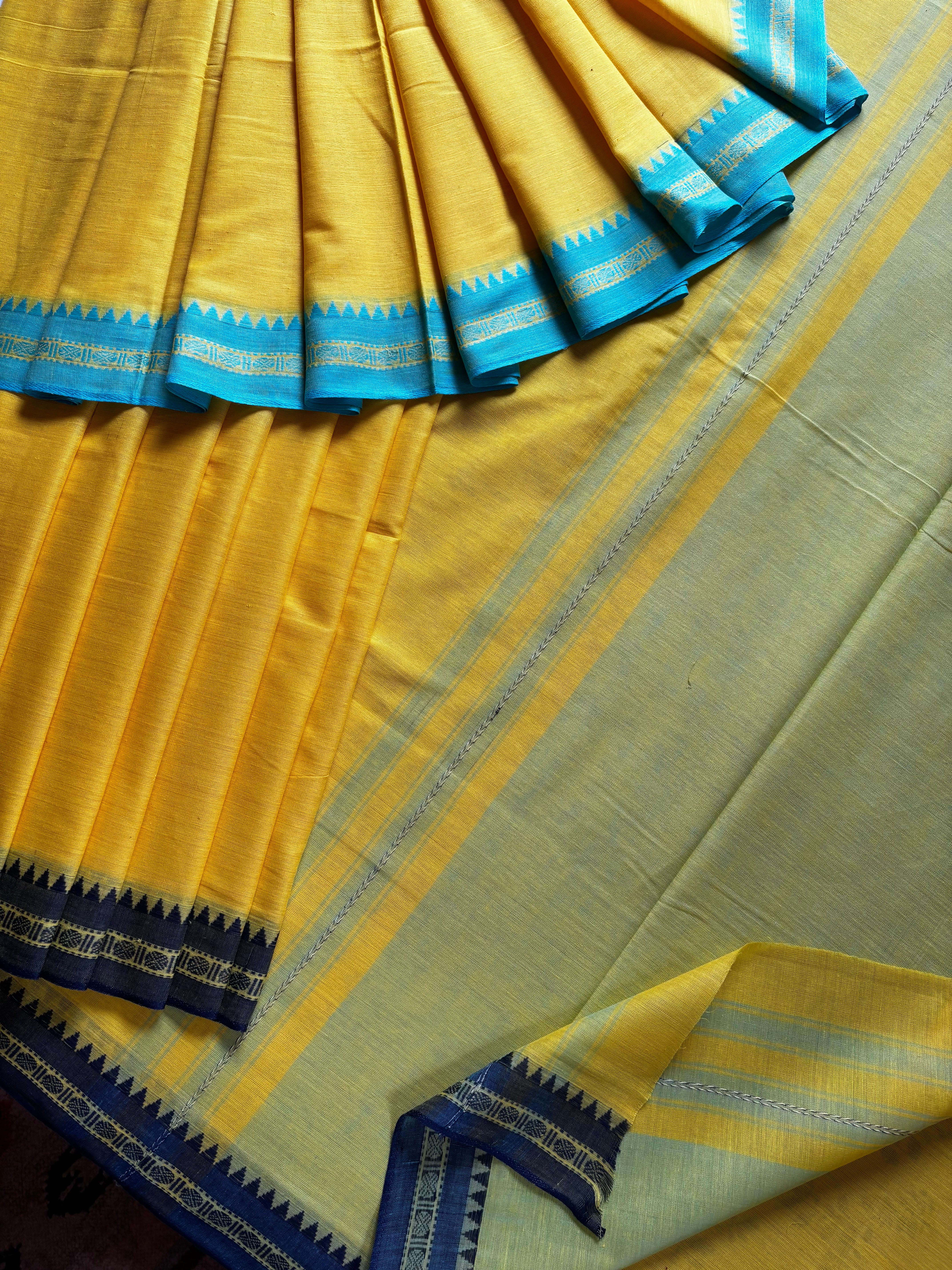 Handwoven Yellow Colour Dhonekhali Cotton Saree