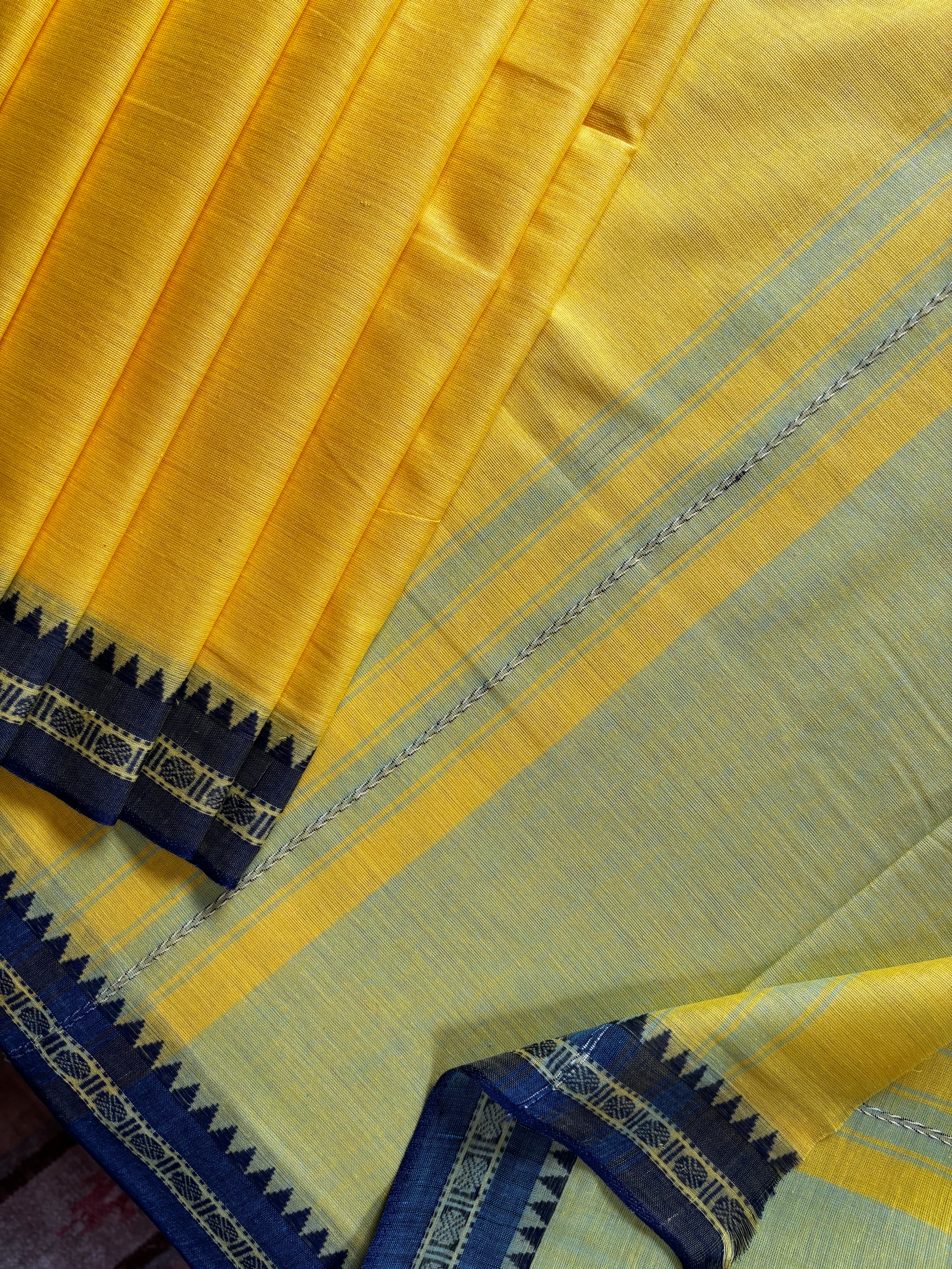 Handwoven Yellow Colour Dhonekhali Cotton Saree