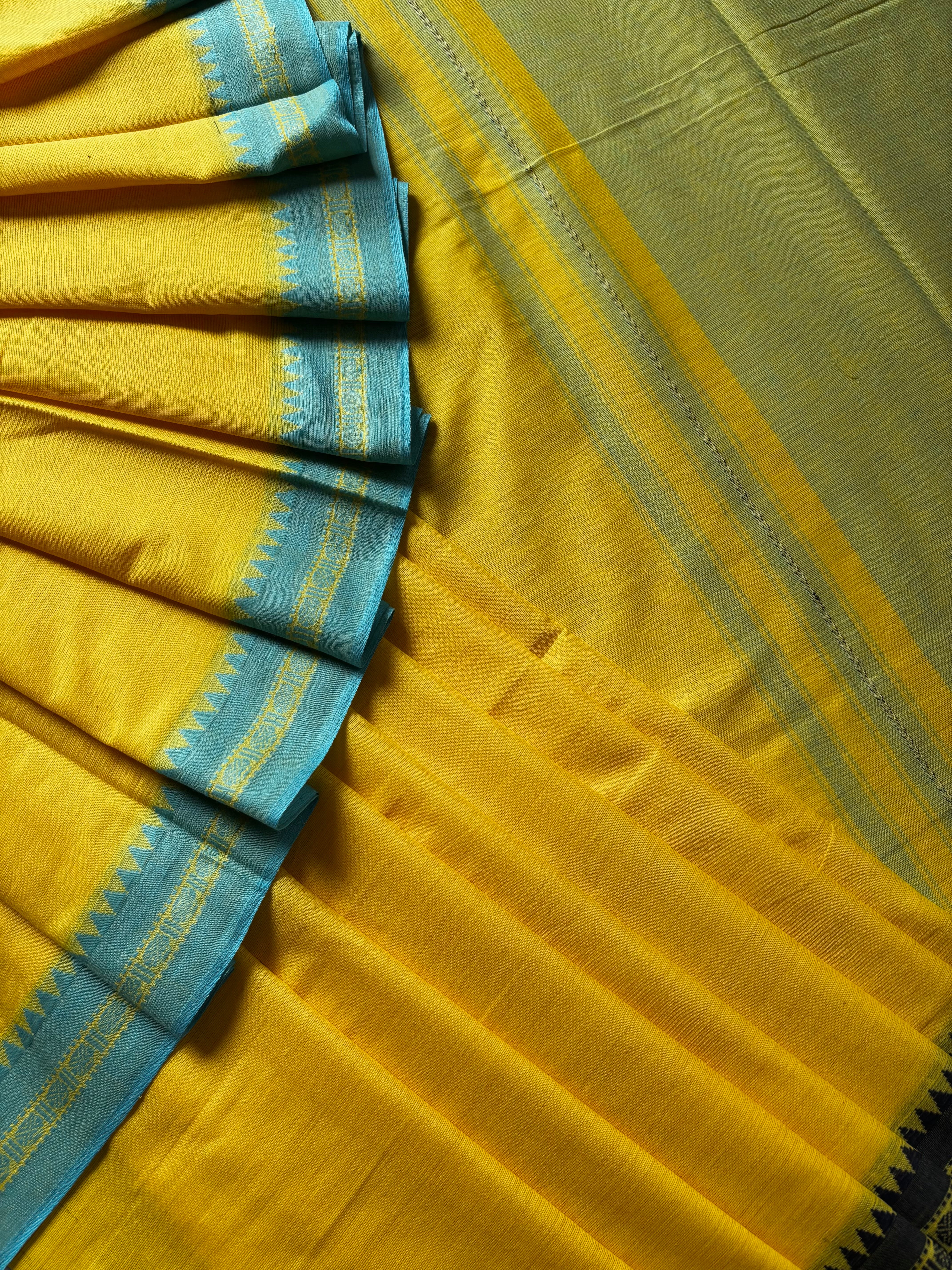 Handwoven Yellow Colour Dhonekhali Cotton Saree