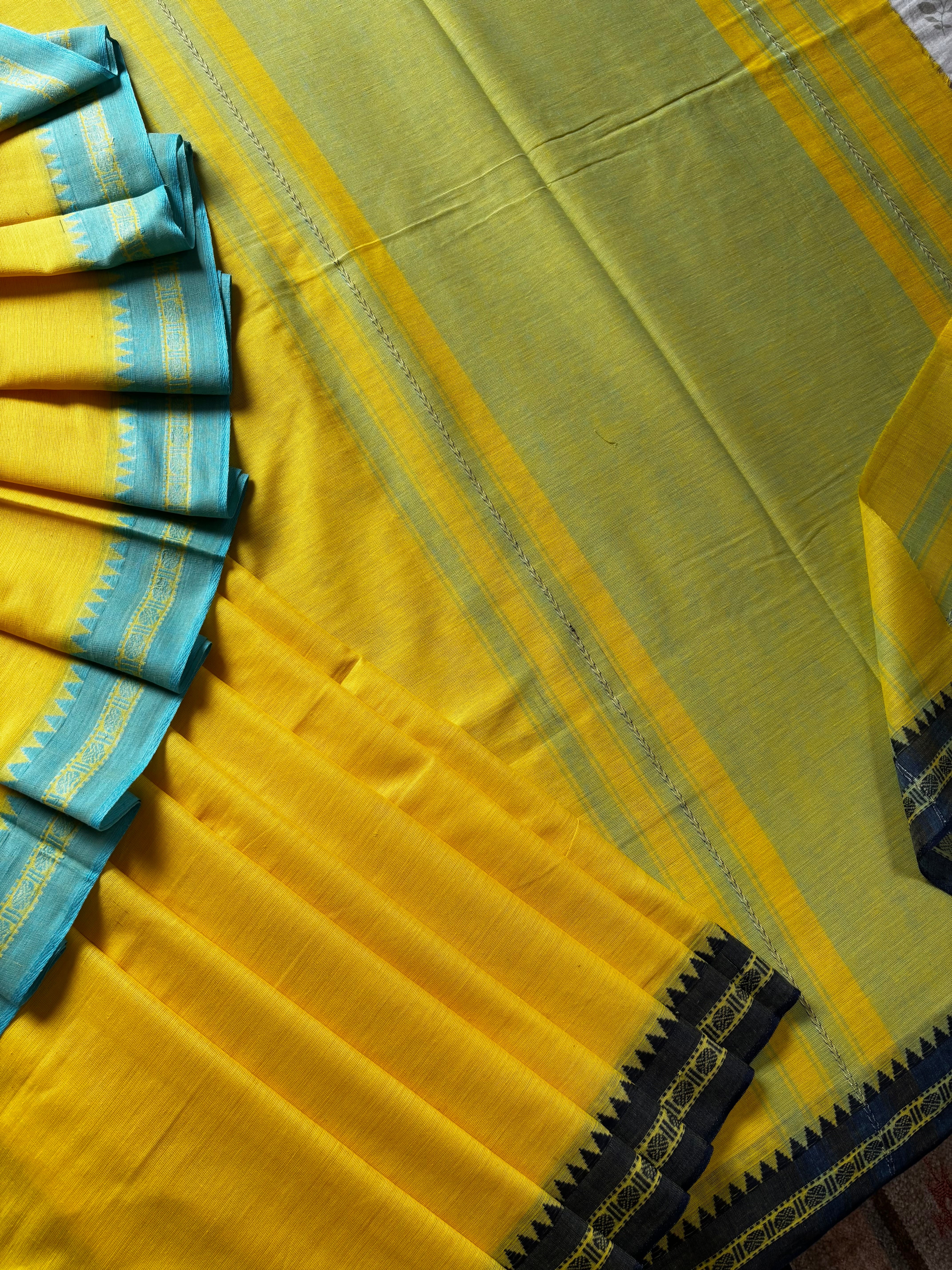 Handwoven Yellow Colour Dhonekhali Cotton Saree