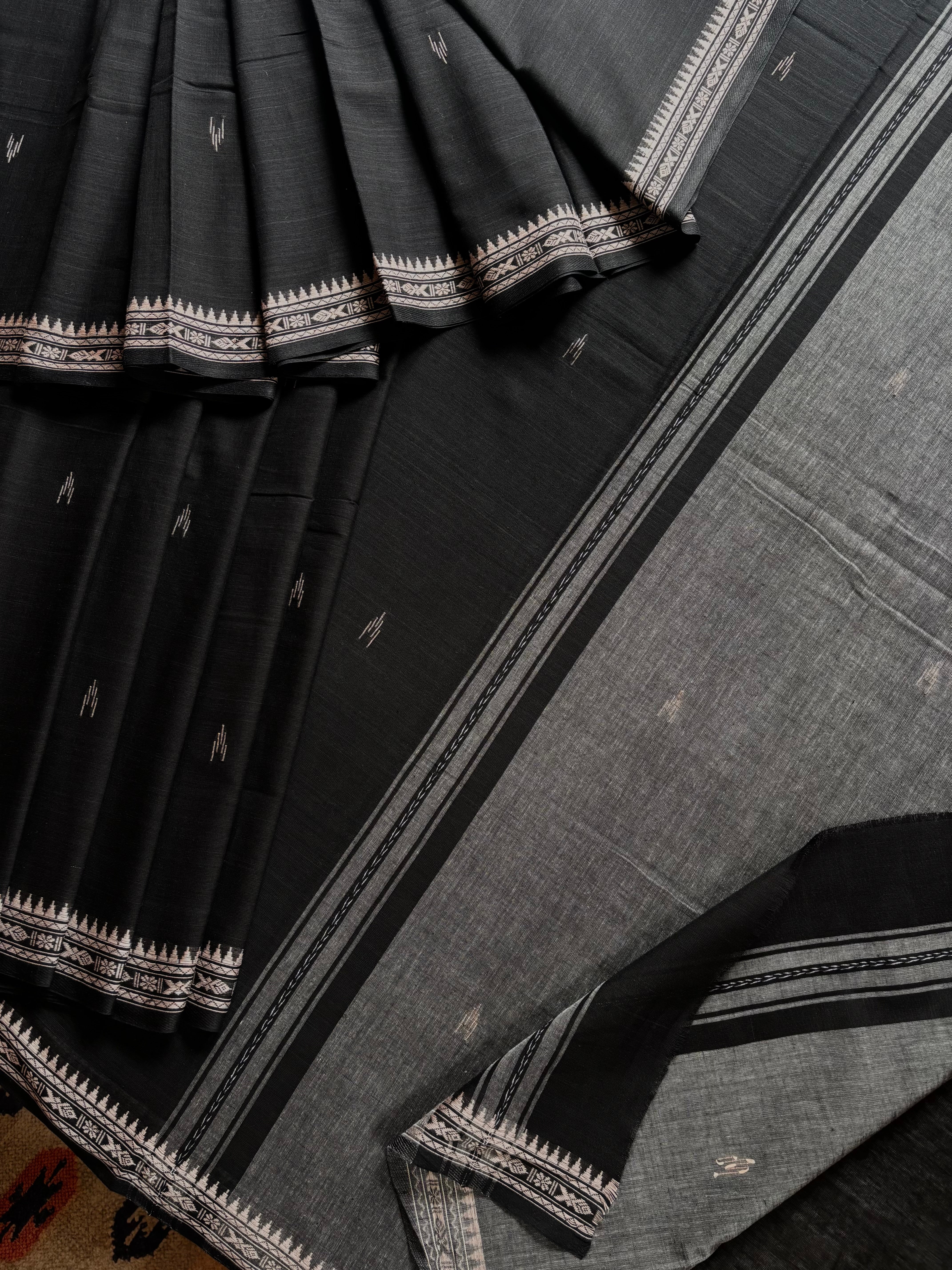 Handwoven Black Colour Cotton Dhonekhali Saree
