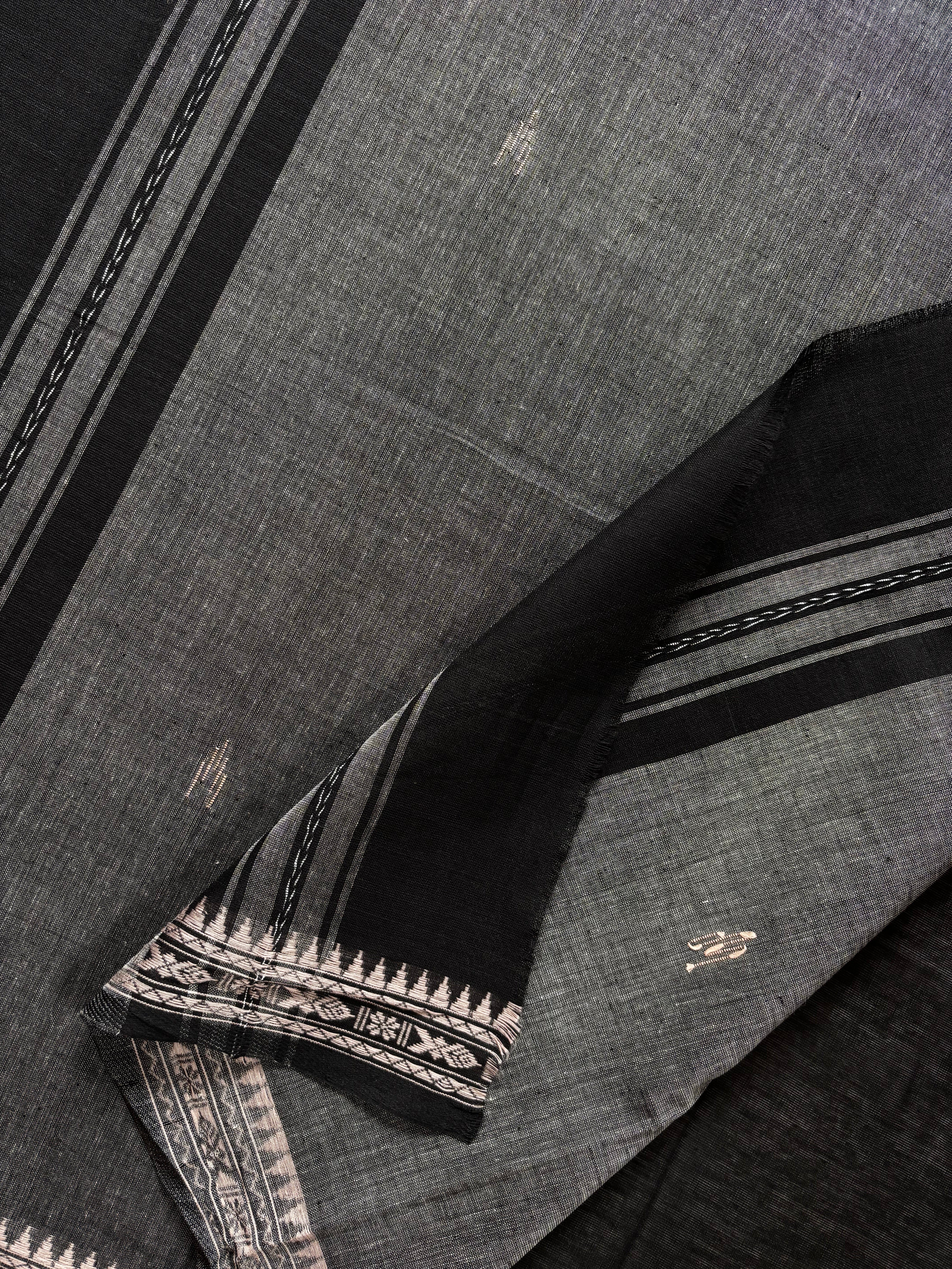 Handwoven Black Colour Cotton Dhonekhali Saree