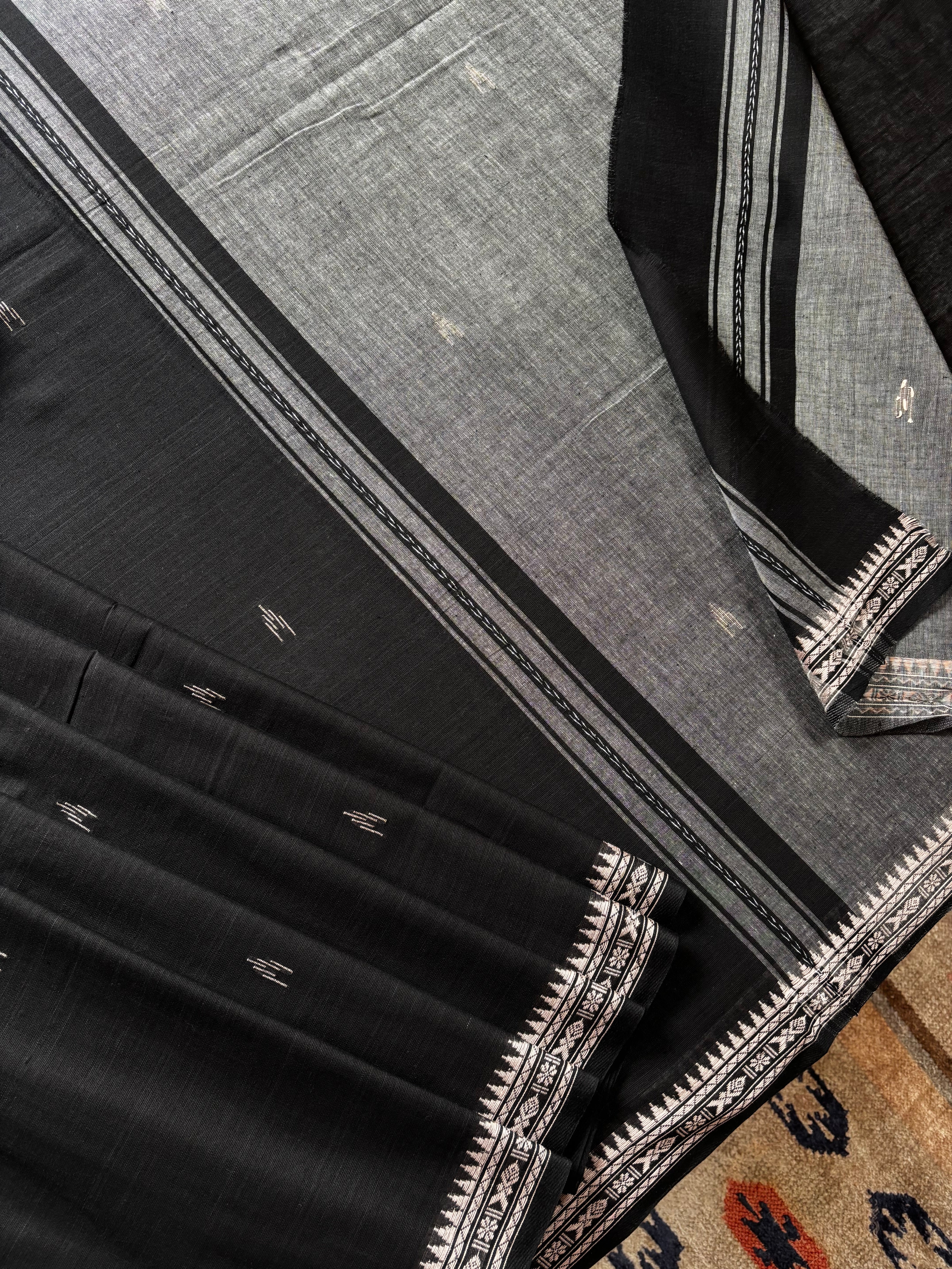 Handwoven Black Colour Cotton Dhonekhali Saree