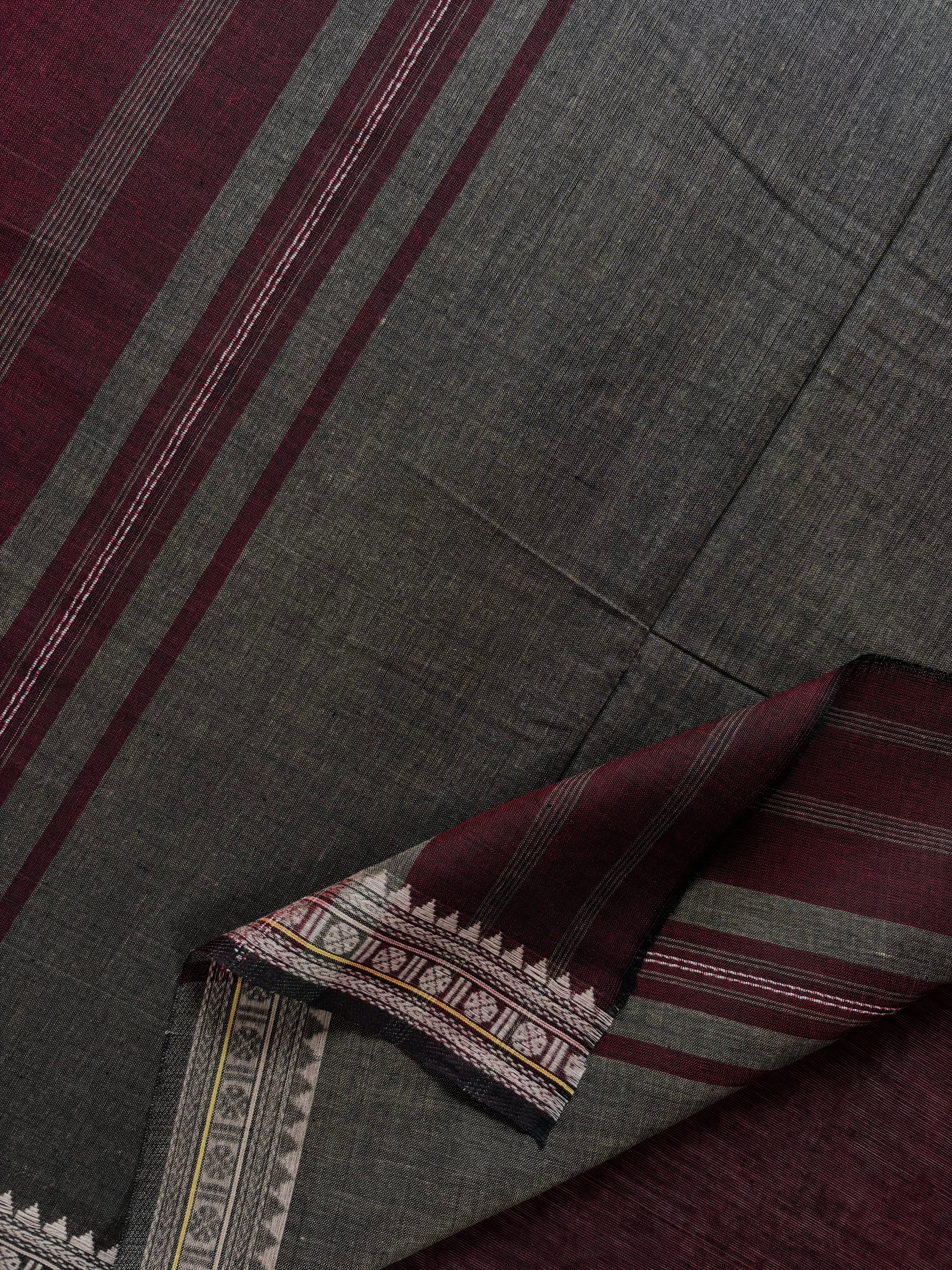 Handwoven Dark Wine Colour Cotton Dhonekhali Saree