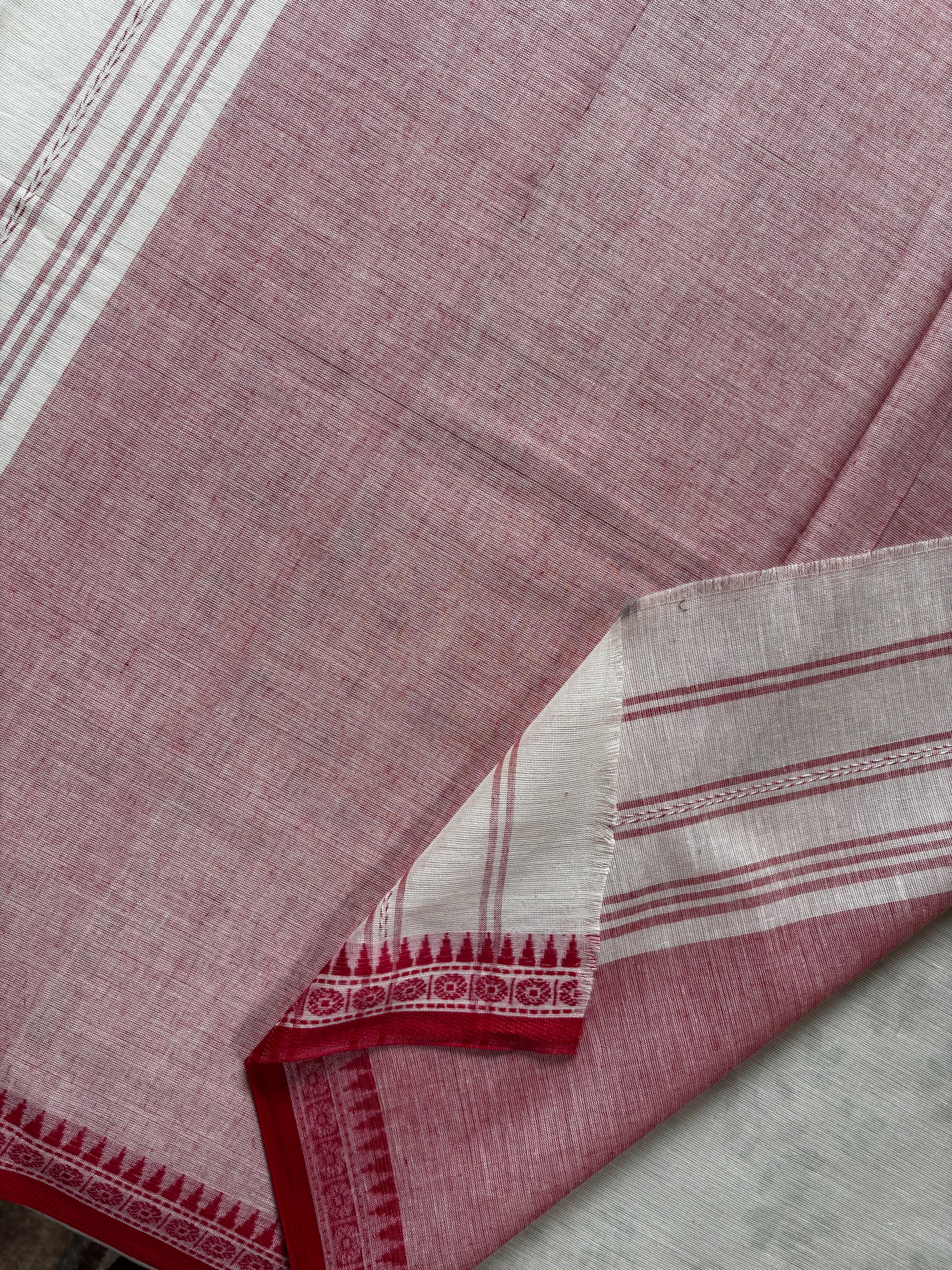 Handwoven Cream White Cotton Dhonekhali Saree