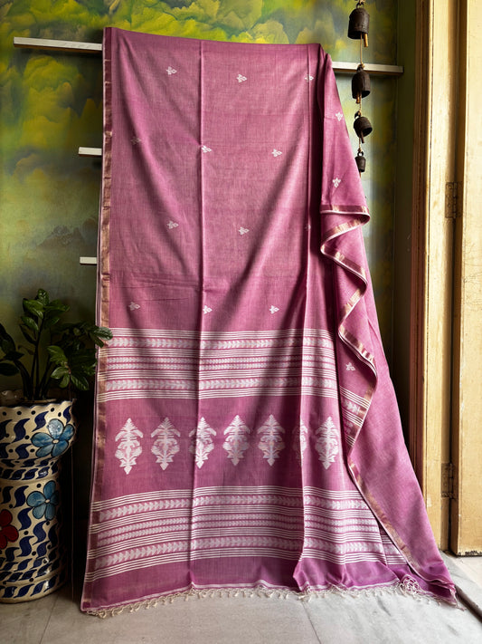 Handwoven Pink Colour Cotton Jamdani Saree