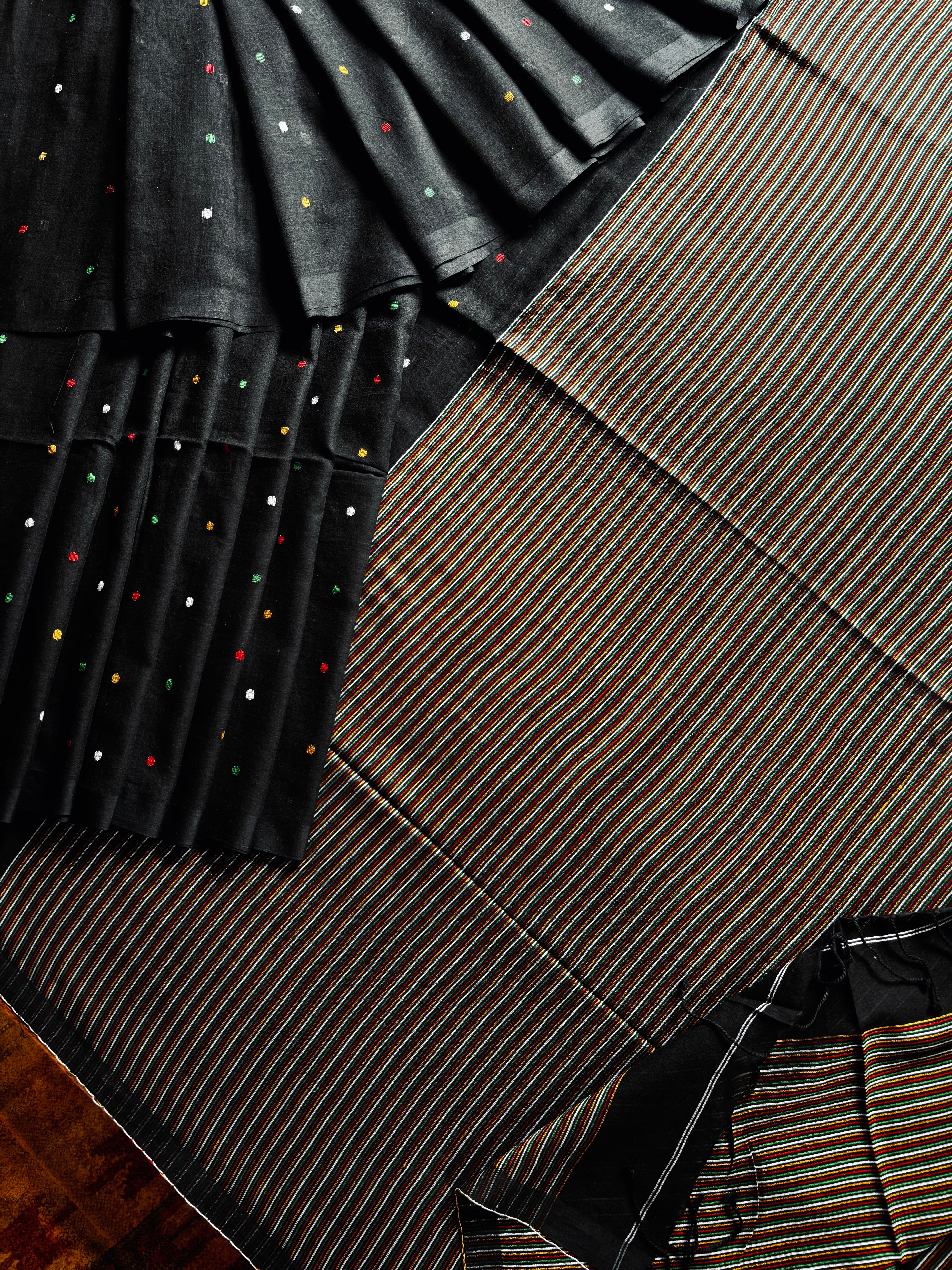 Handspun Handwoven Black Cotton Jamdani Saree