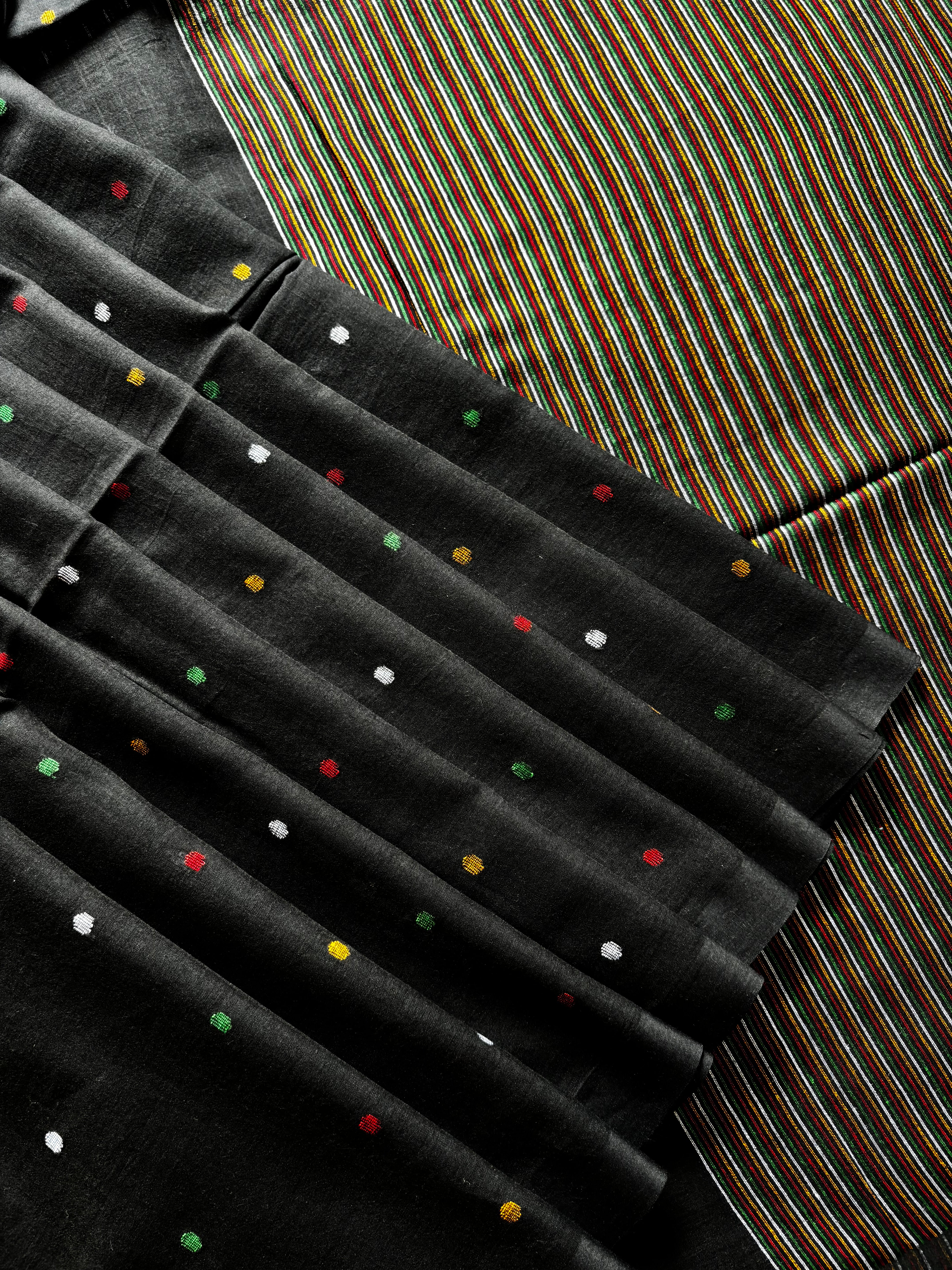 Handspun Handwoven Black Cotton Jamdani Saree