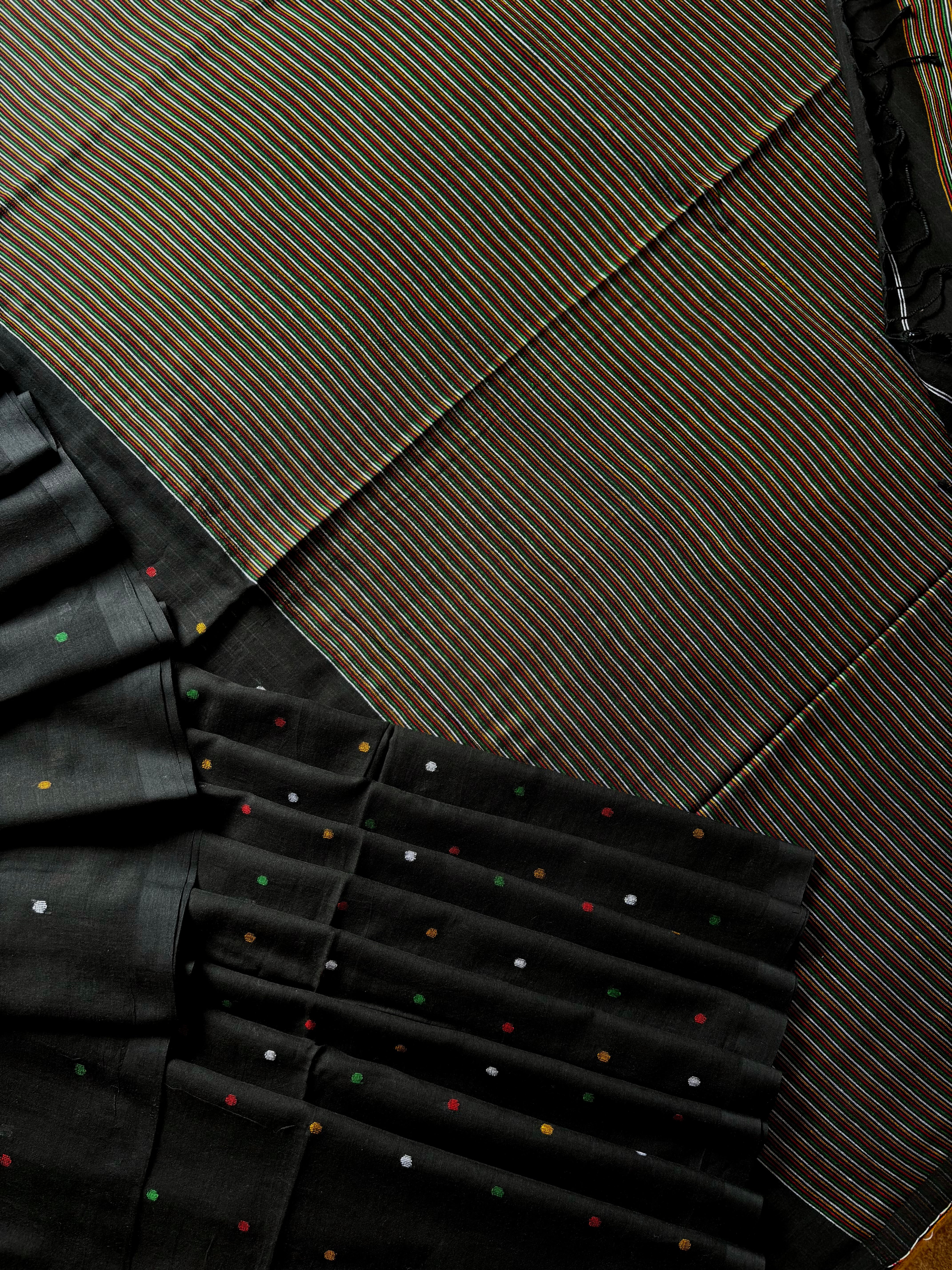 Handspun Handwoven Black Cotton Jamdani Saree