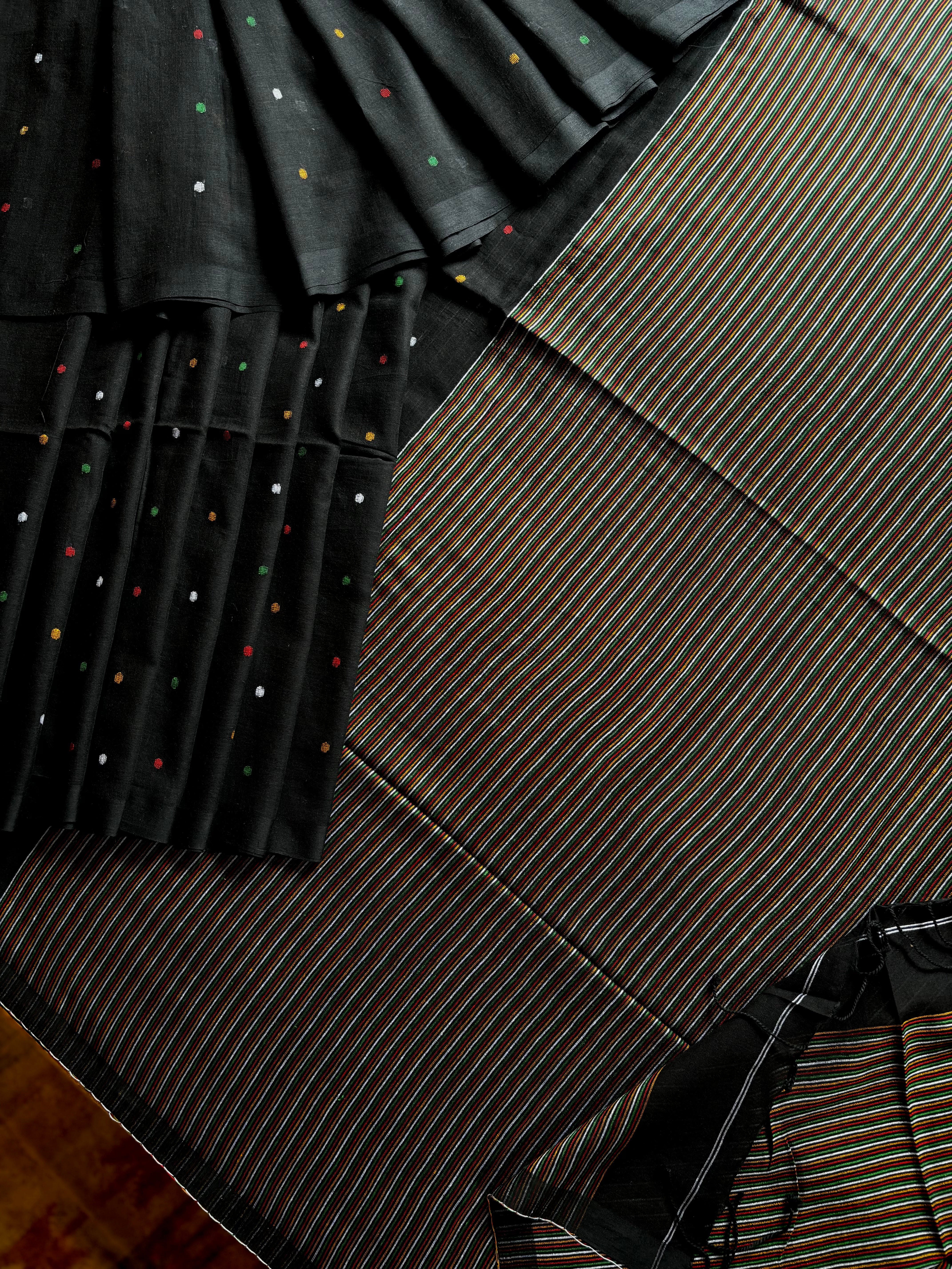 Handspun Handwoven Black Cotton Jamdani Saree