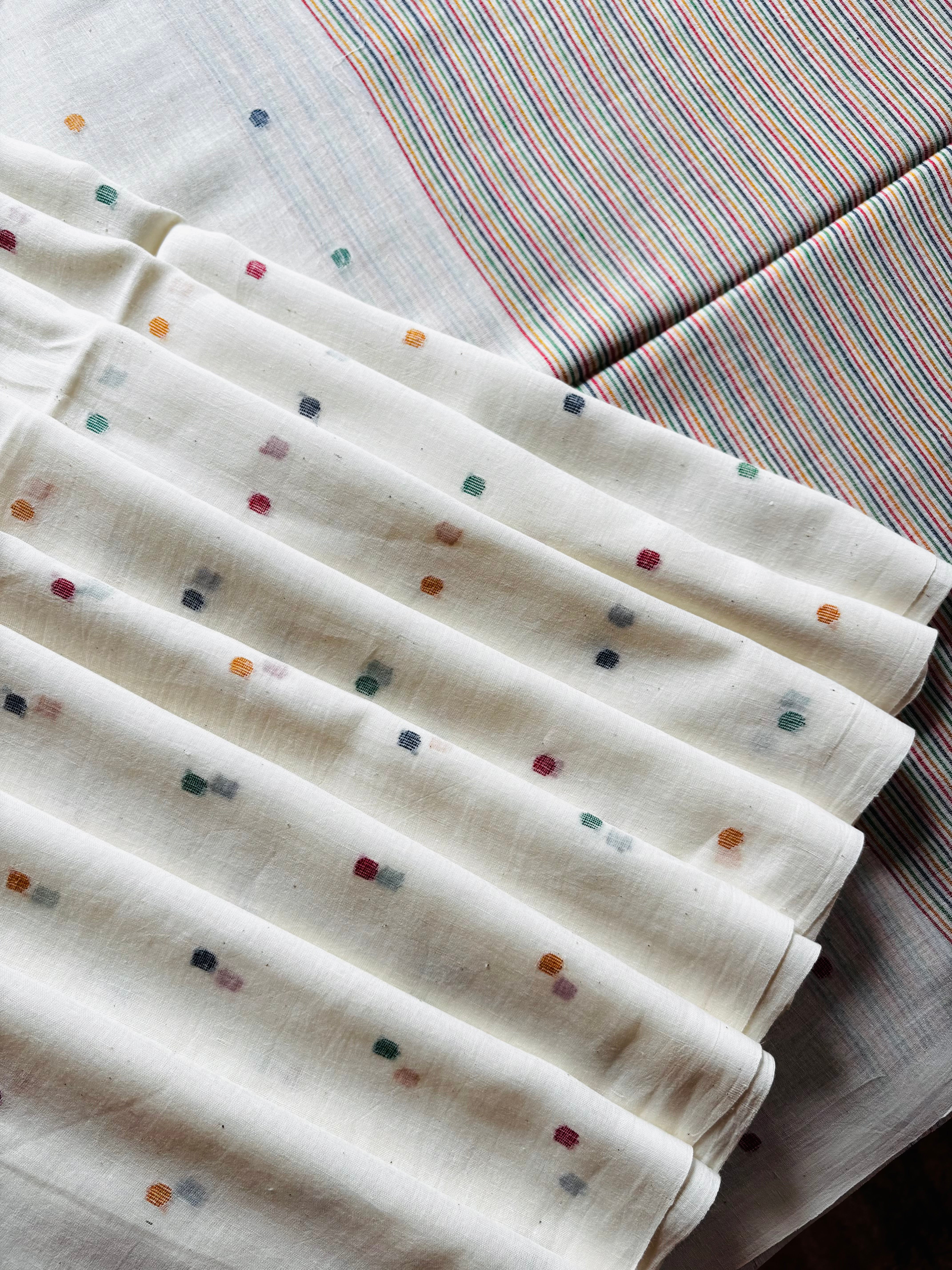 Handspun Handwoven Pearl White Cotton Jamdani Saree