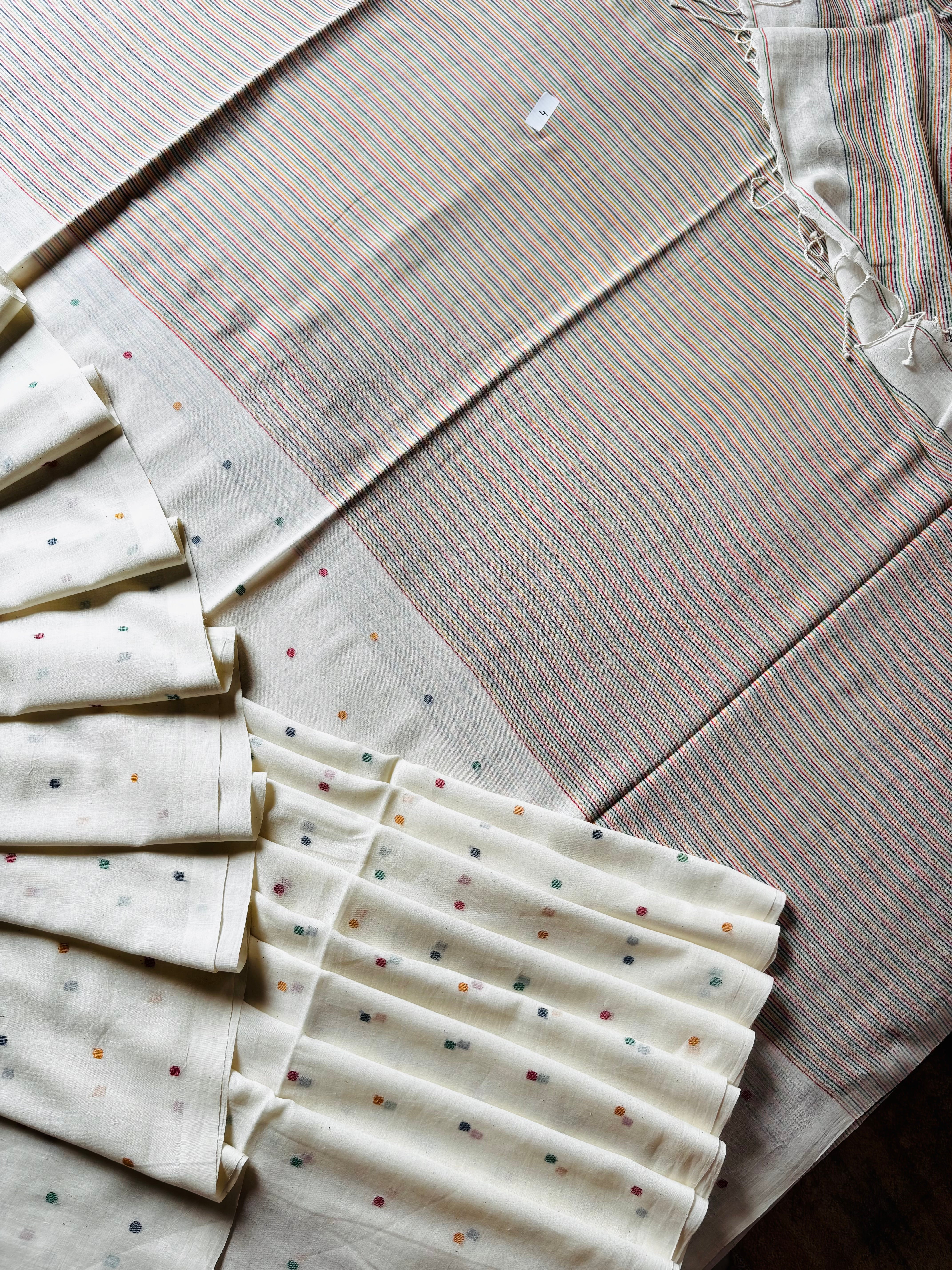 Handspun Handwoven Pearl White Cotton Jamdani Saree