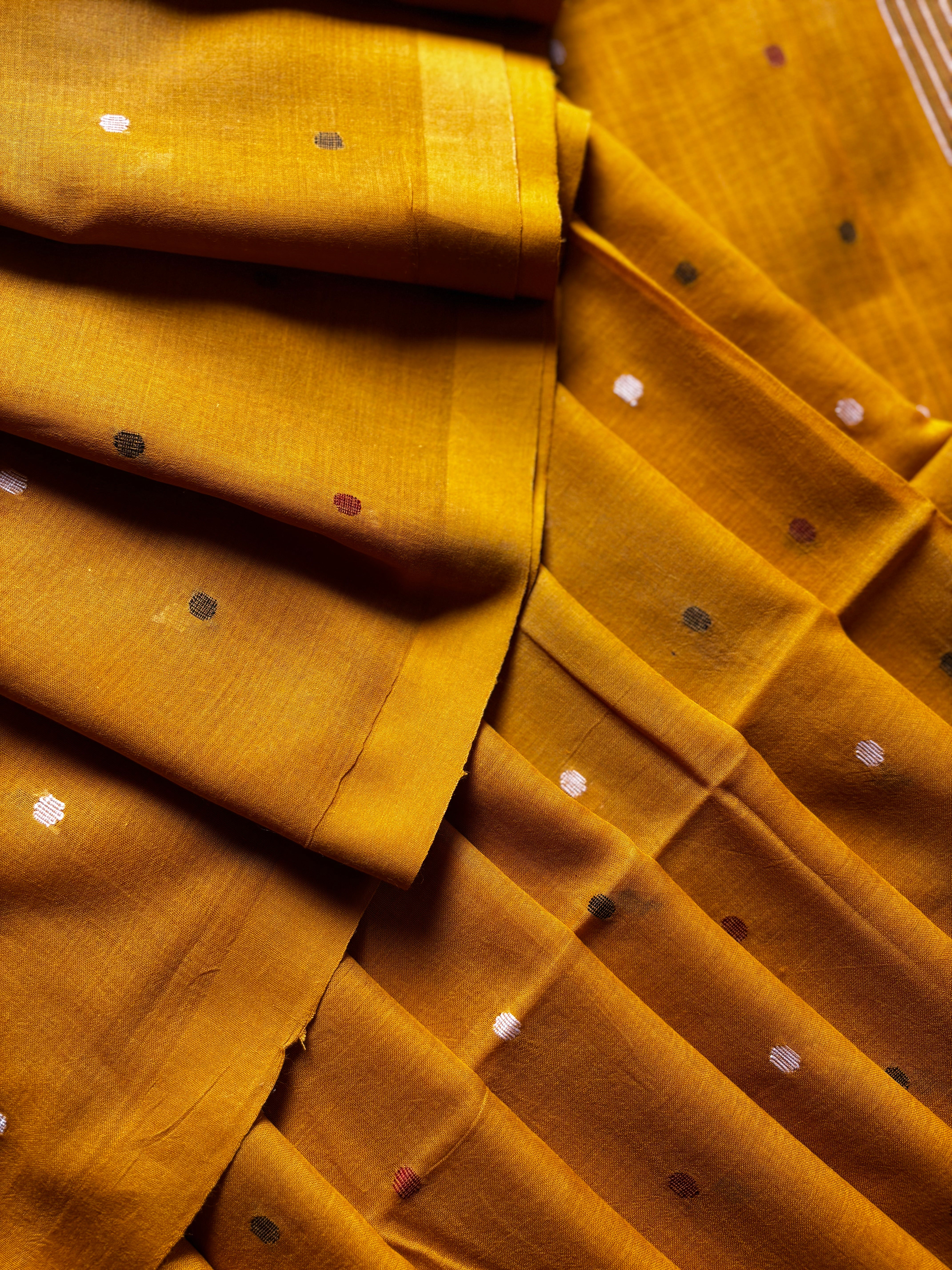 Handspun Handwoven Mustard Yellow Cotton Jamdani Saree