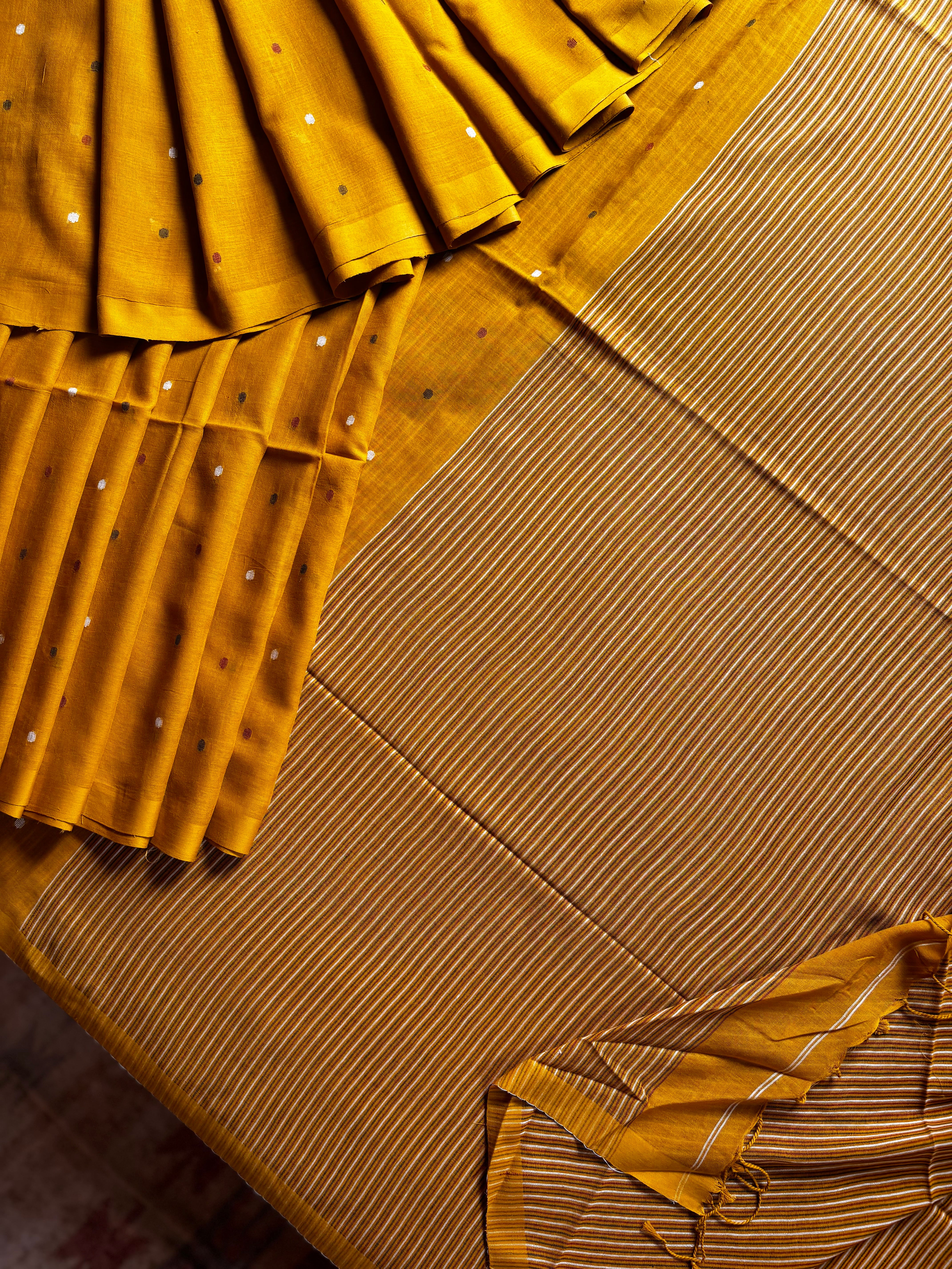 Handspun Handwoven Mustard Yellow Cotton Jamdani Saree