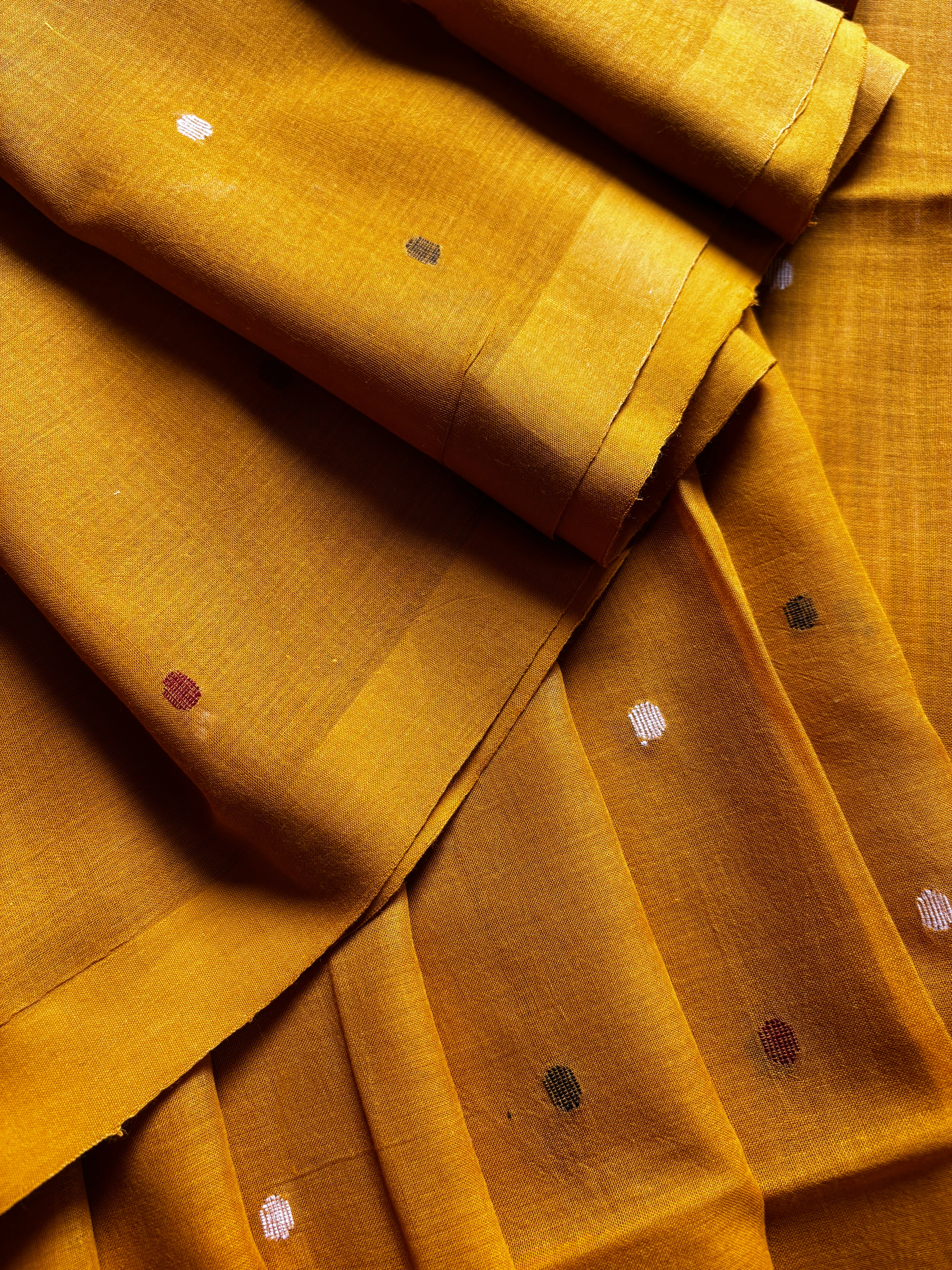 Handspun Handwoven Mustard Yellow Cotton Jamdani Saree