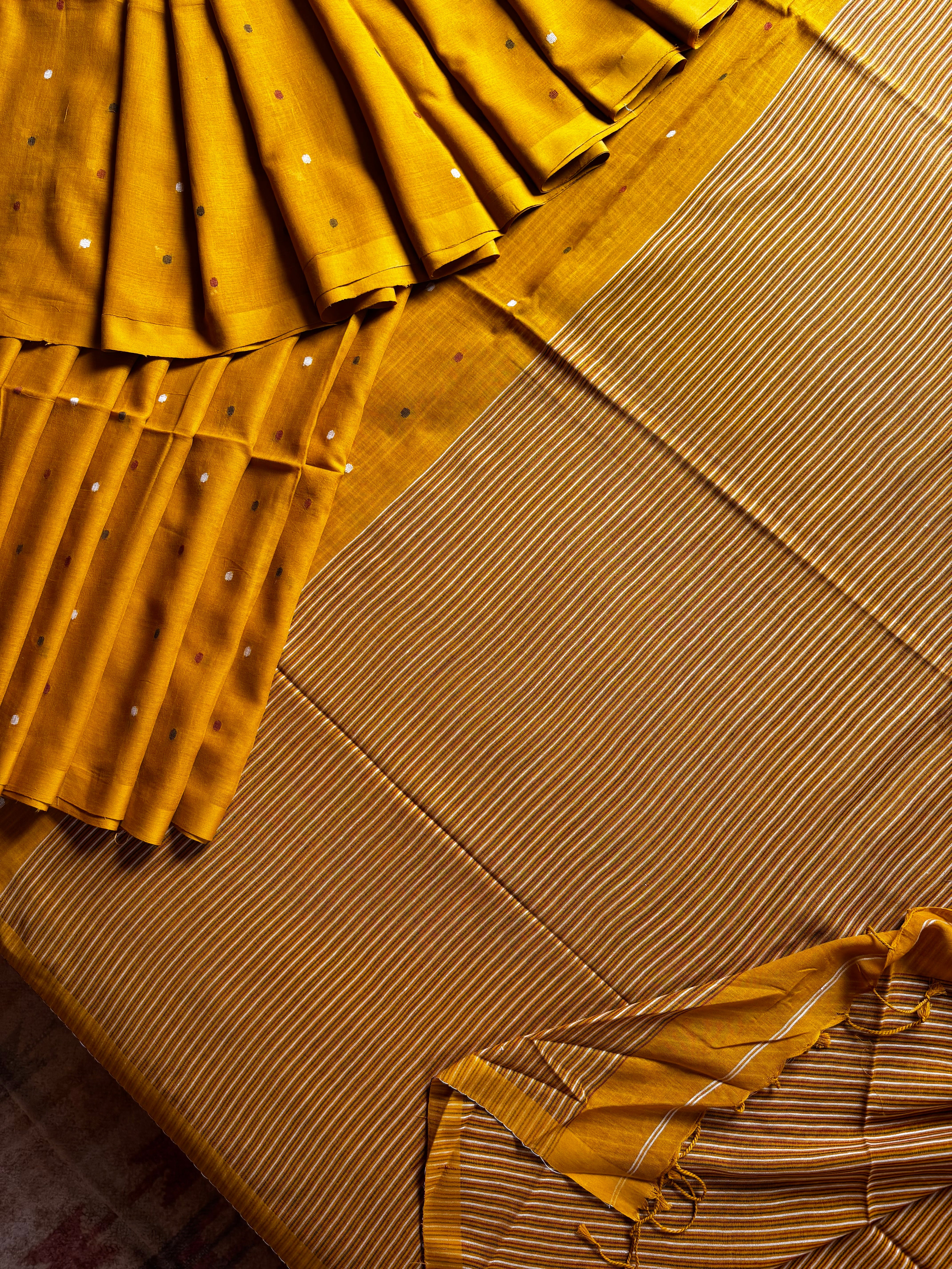 Handspun Handwoven Mustard Yellow Cotton Jamdani Saree