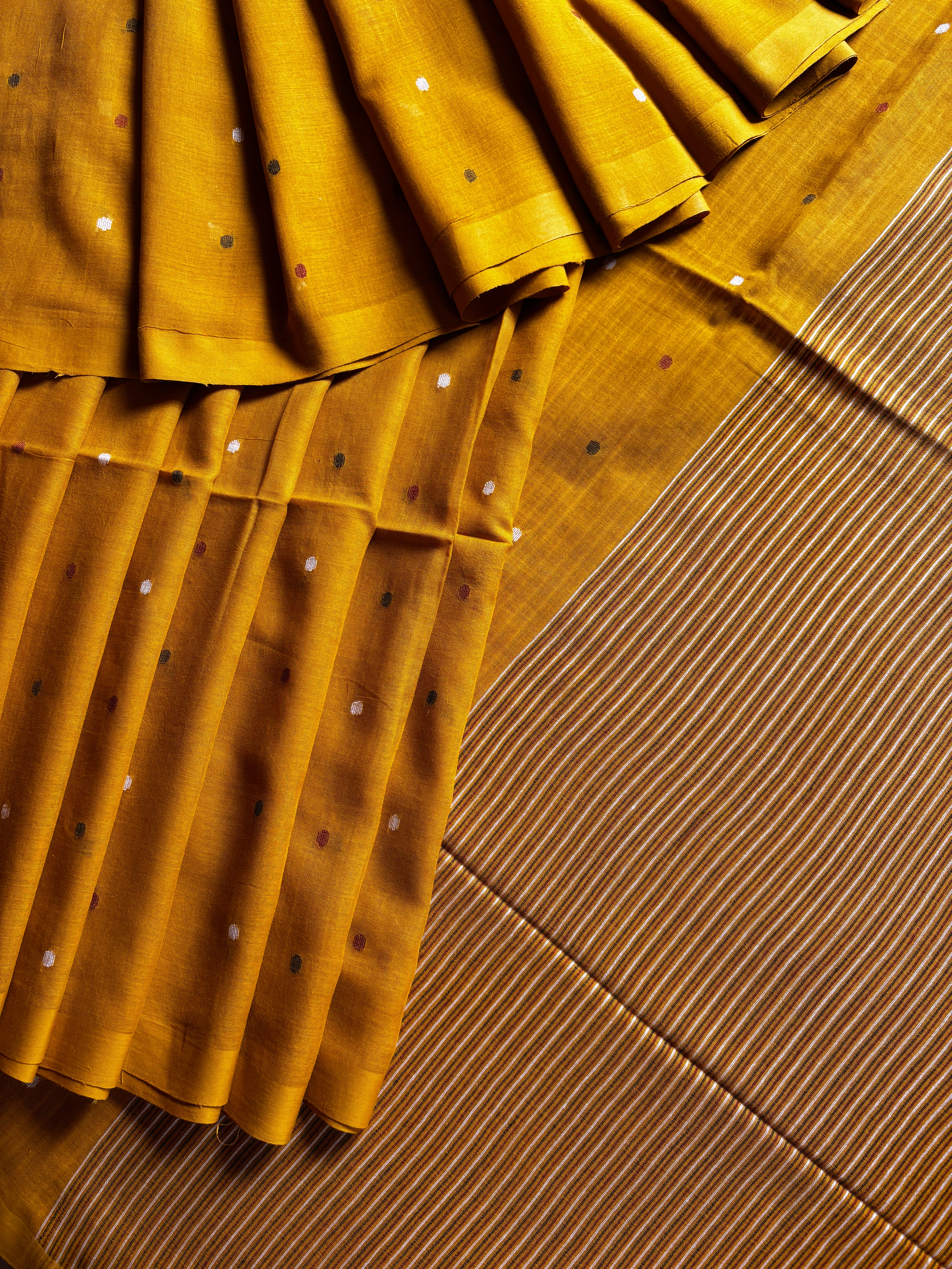Handspun Handwoven Mustard Yellow Cotton Jamdani Saree