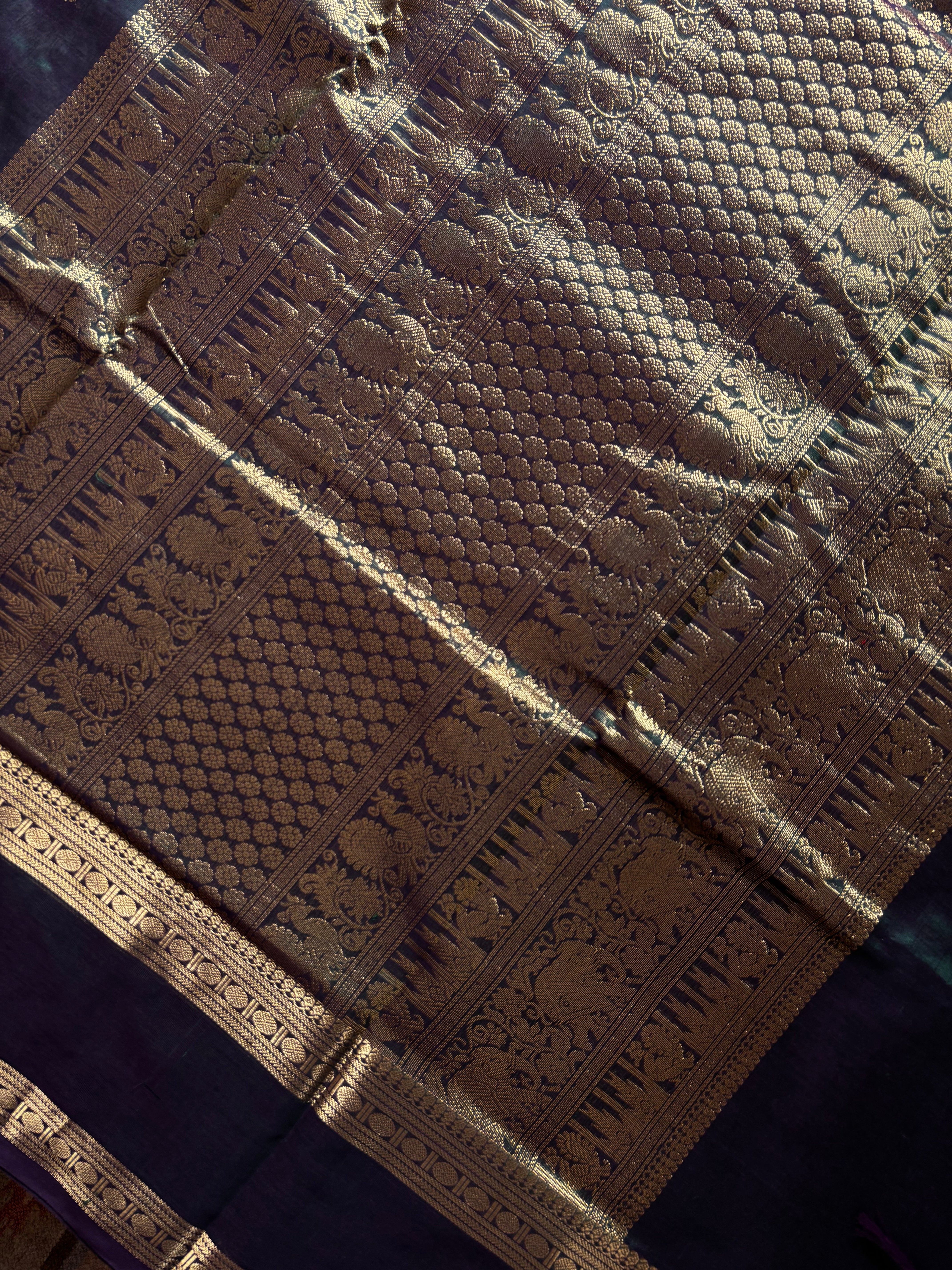 Handwoven Dual Toned Green Kanchipuram Silk Cotton Saree
