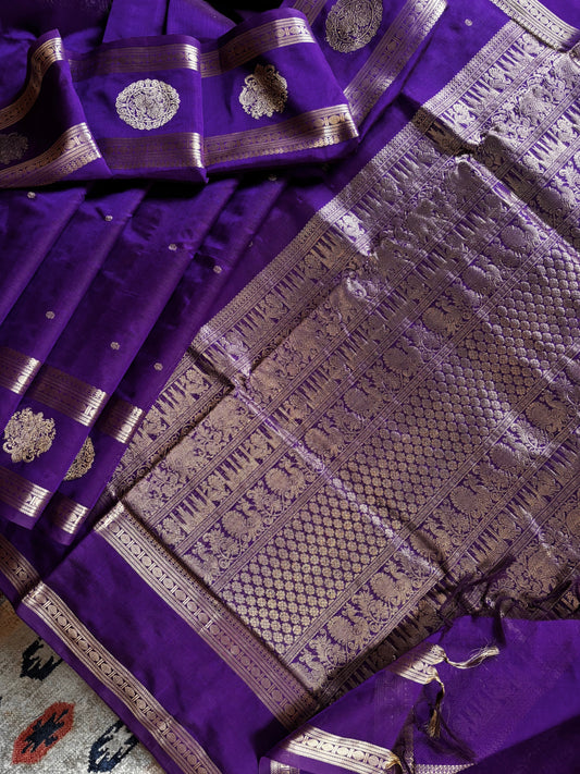 Handwoven Purple Colour Kanchipuram Silk Cotton Saree