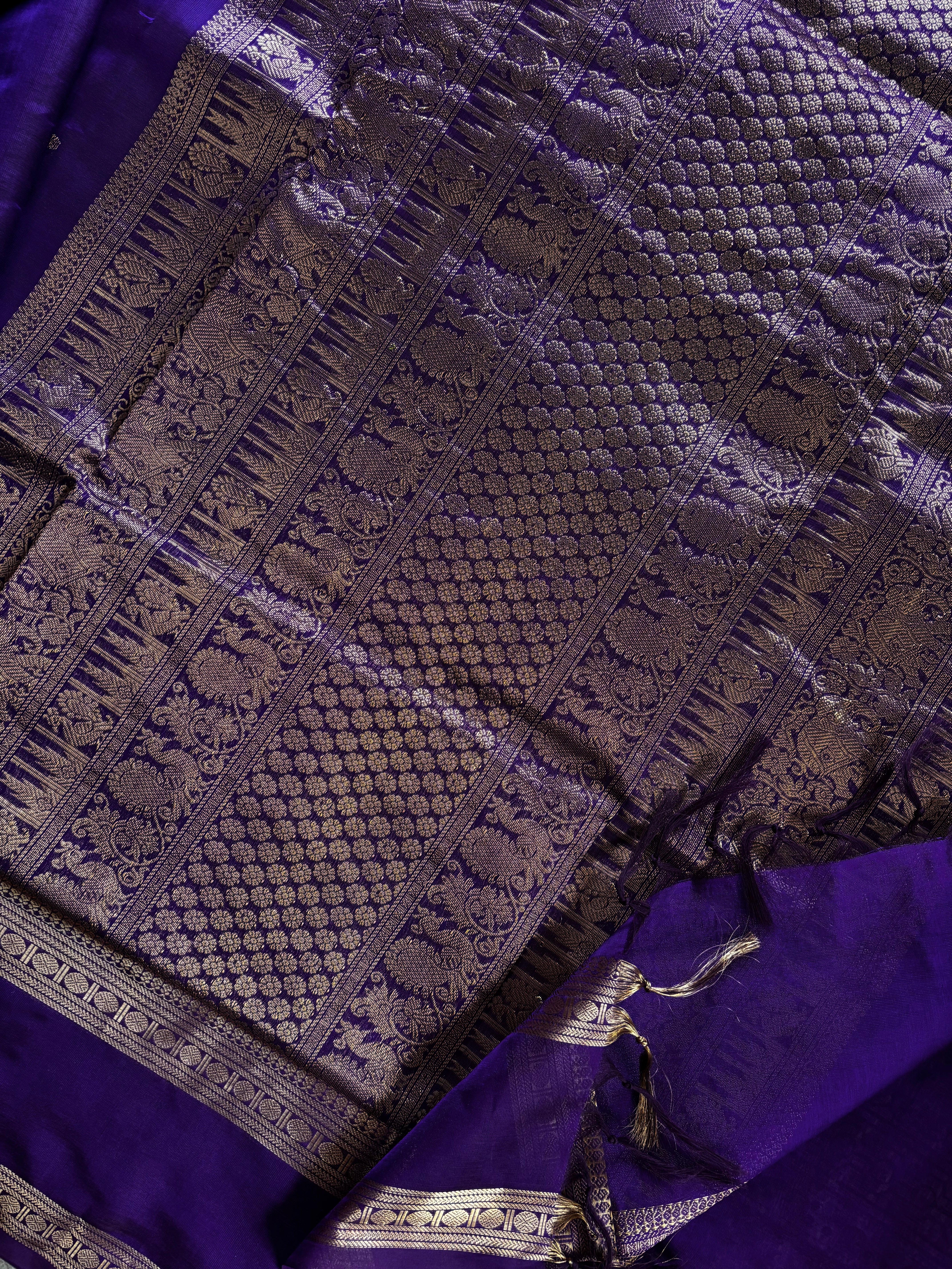 Handwoven Purple Colour Kanchipuram Silk Cotton Saree