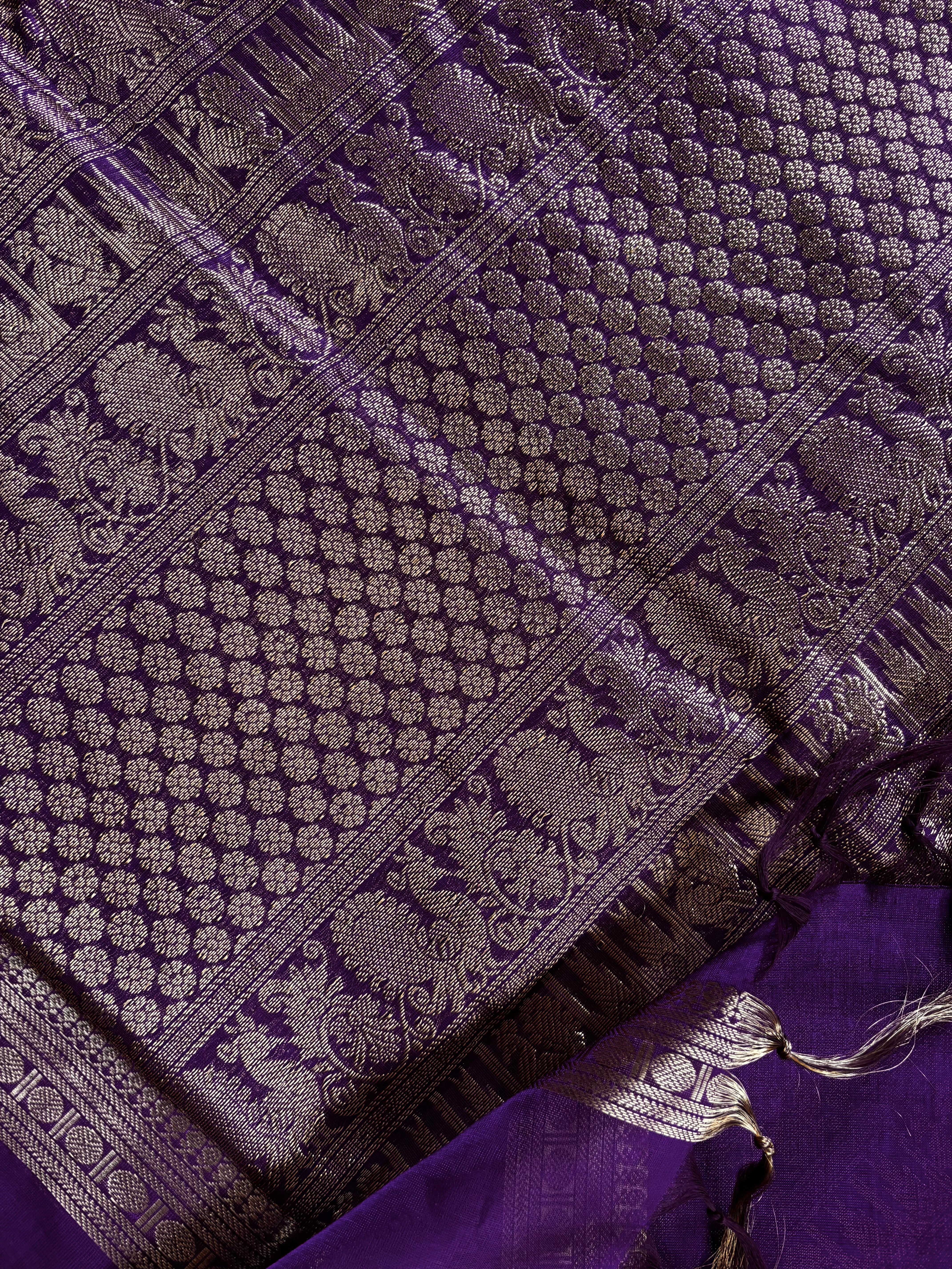 Handwoven Purple Colour Kanchipuram Silk Cotton Saree