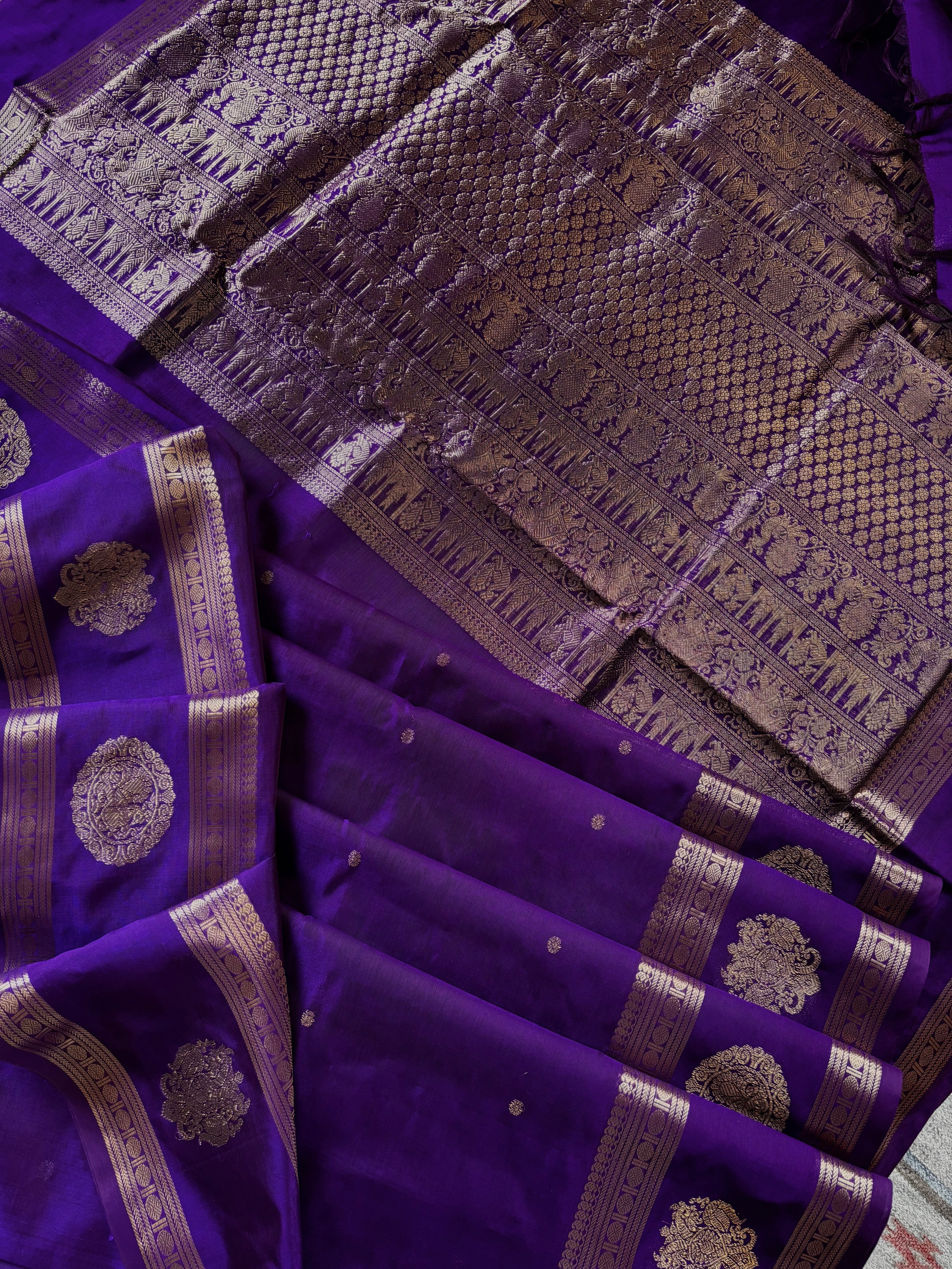 Handwoven Purple Colour Kanchipuram Silk Cotton Saree
