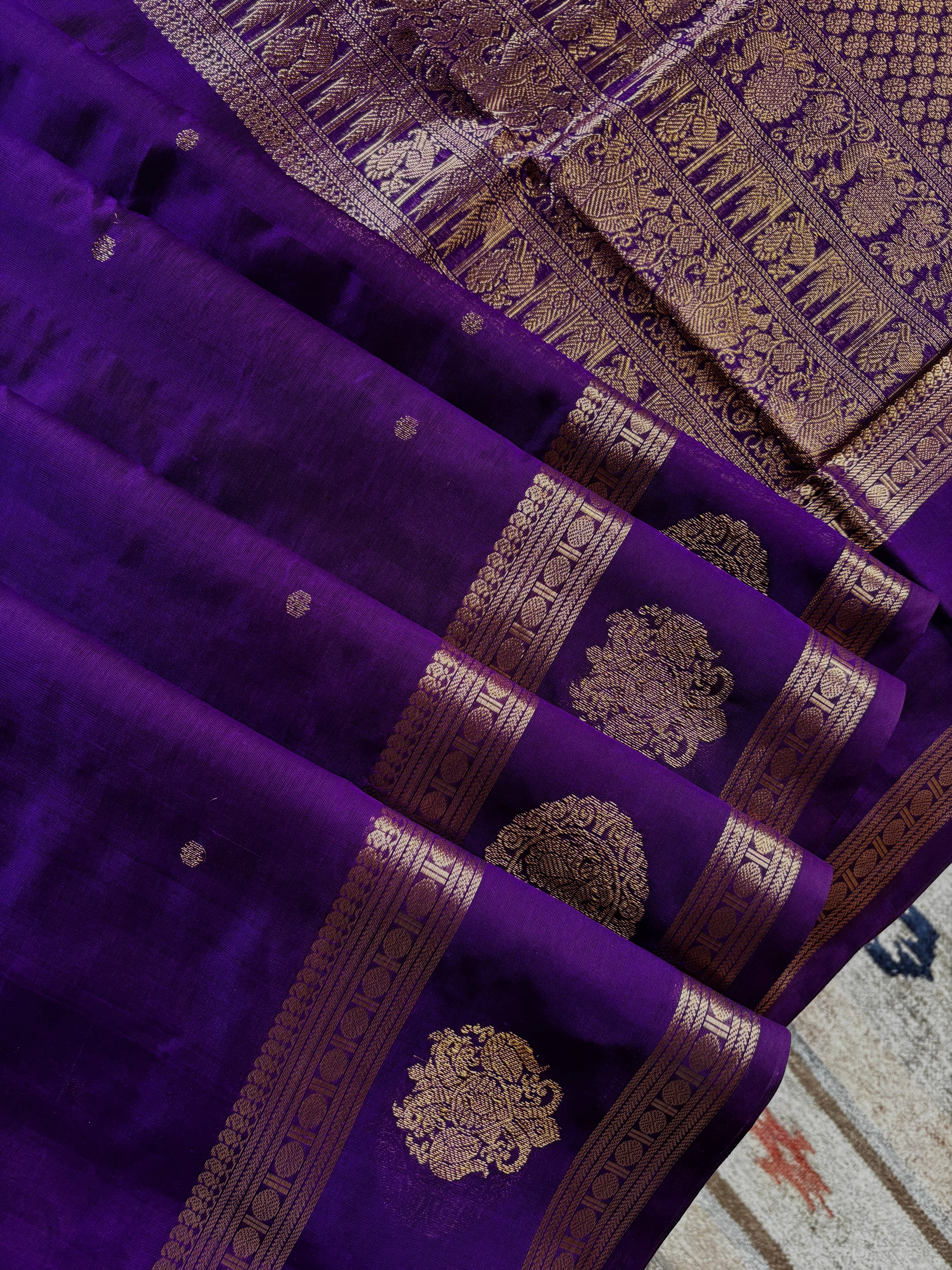 Handwoven Purple Colour Kanchipuram Silk Cotton Saree