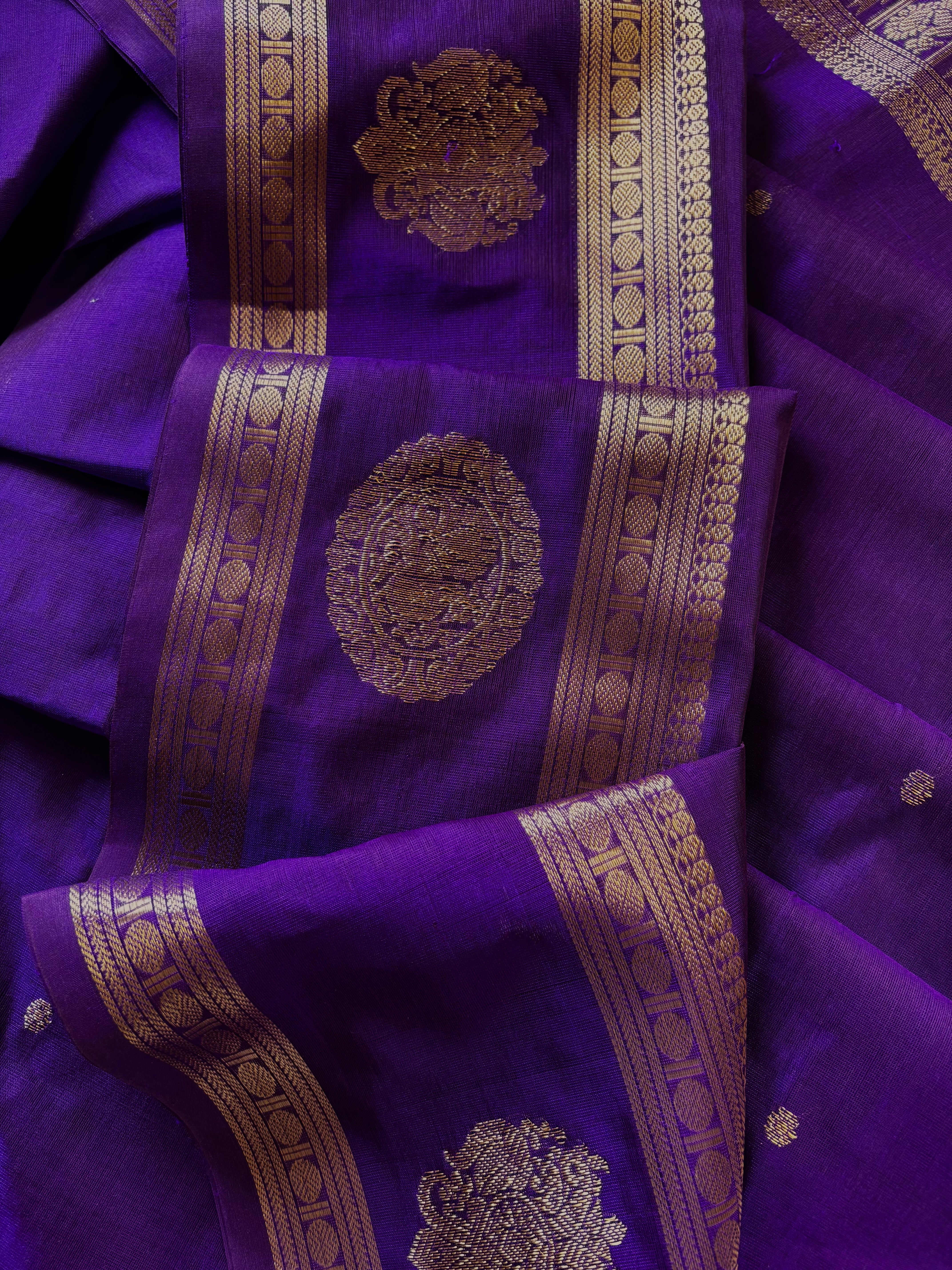 Handwoven Purple Colour Kanchipuram Silk Cotton Saree