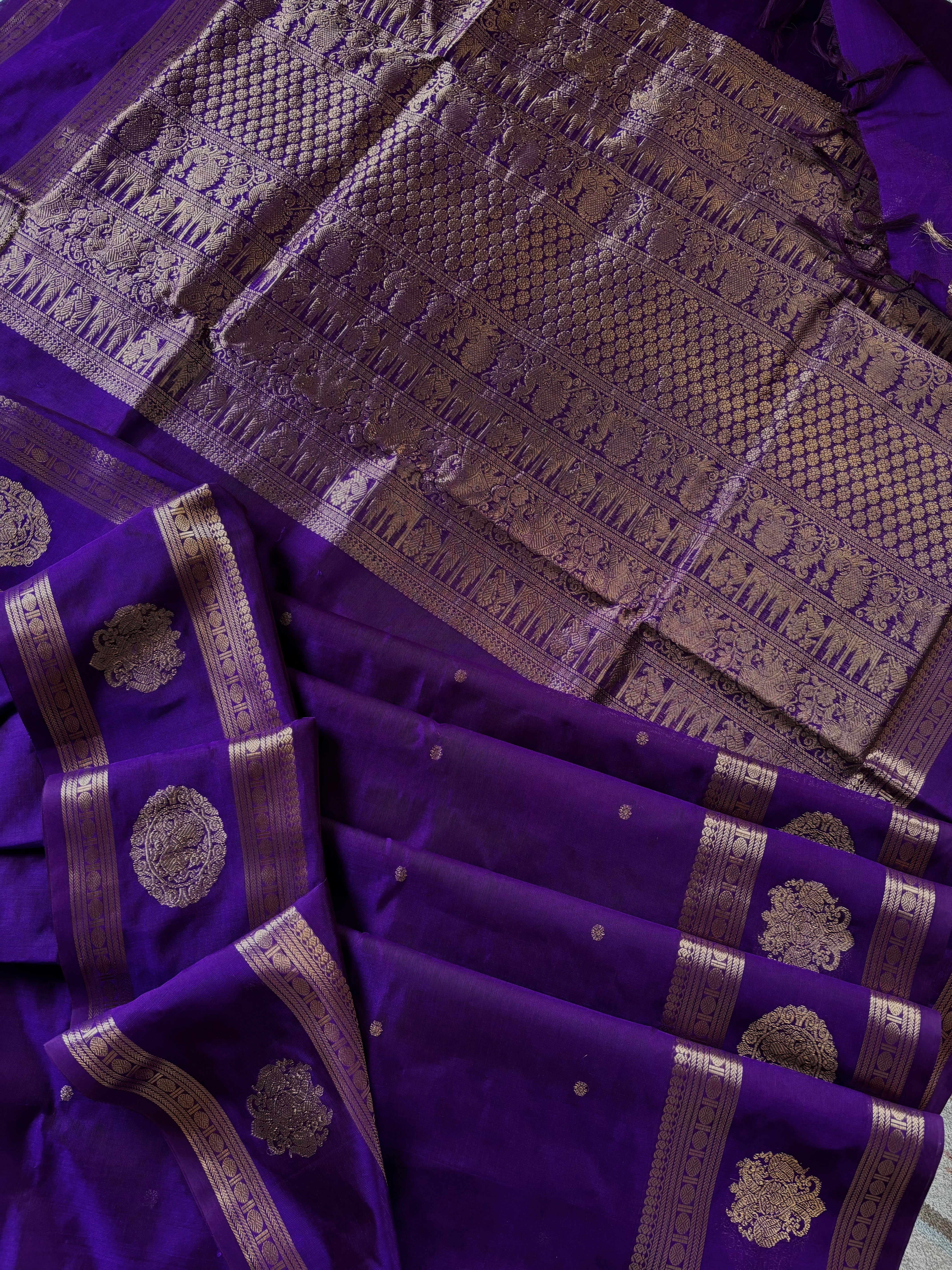 Handwoven Purple Colour Kanchipuram Silk Cotton Saree