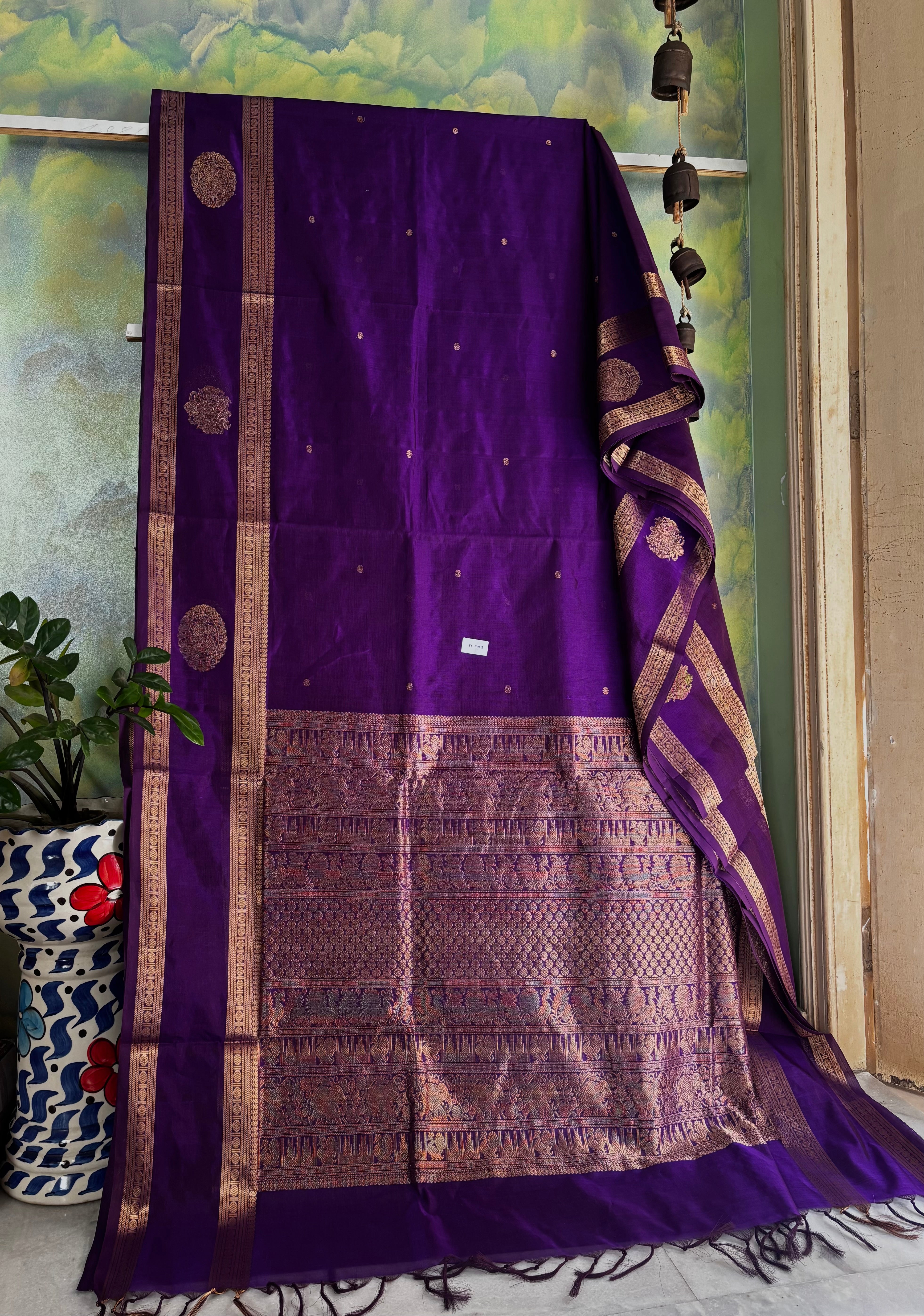 Handwoven Purple Colour Kanchipuram Silk Cotton Saree