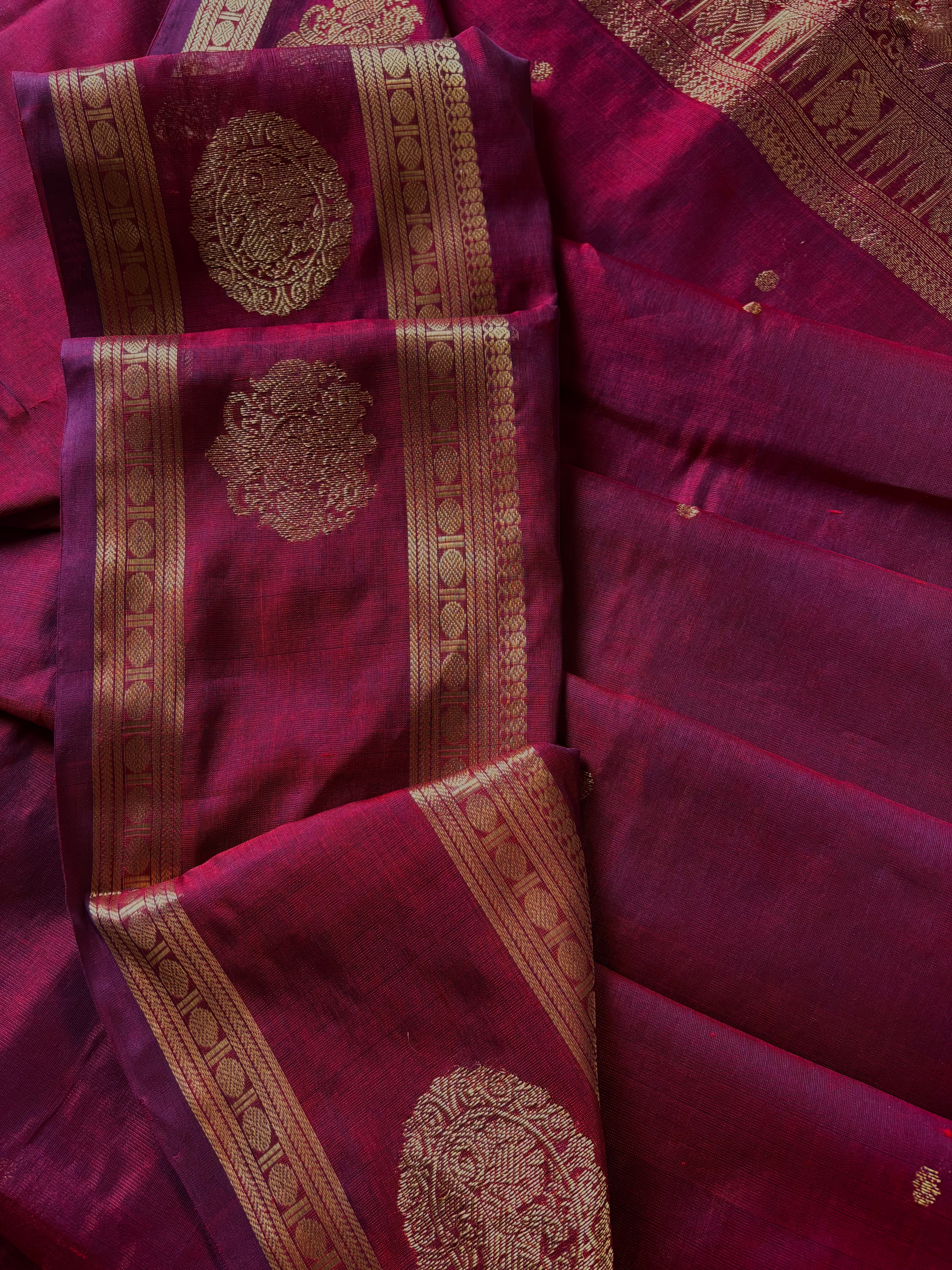 Handwoven Pomegranate Colour Kanchipuram Silk Cotton Saree