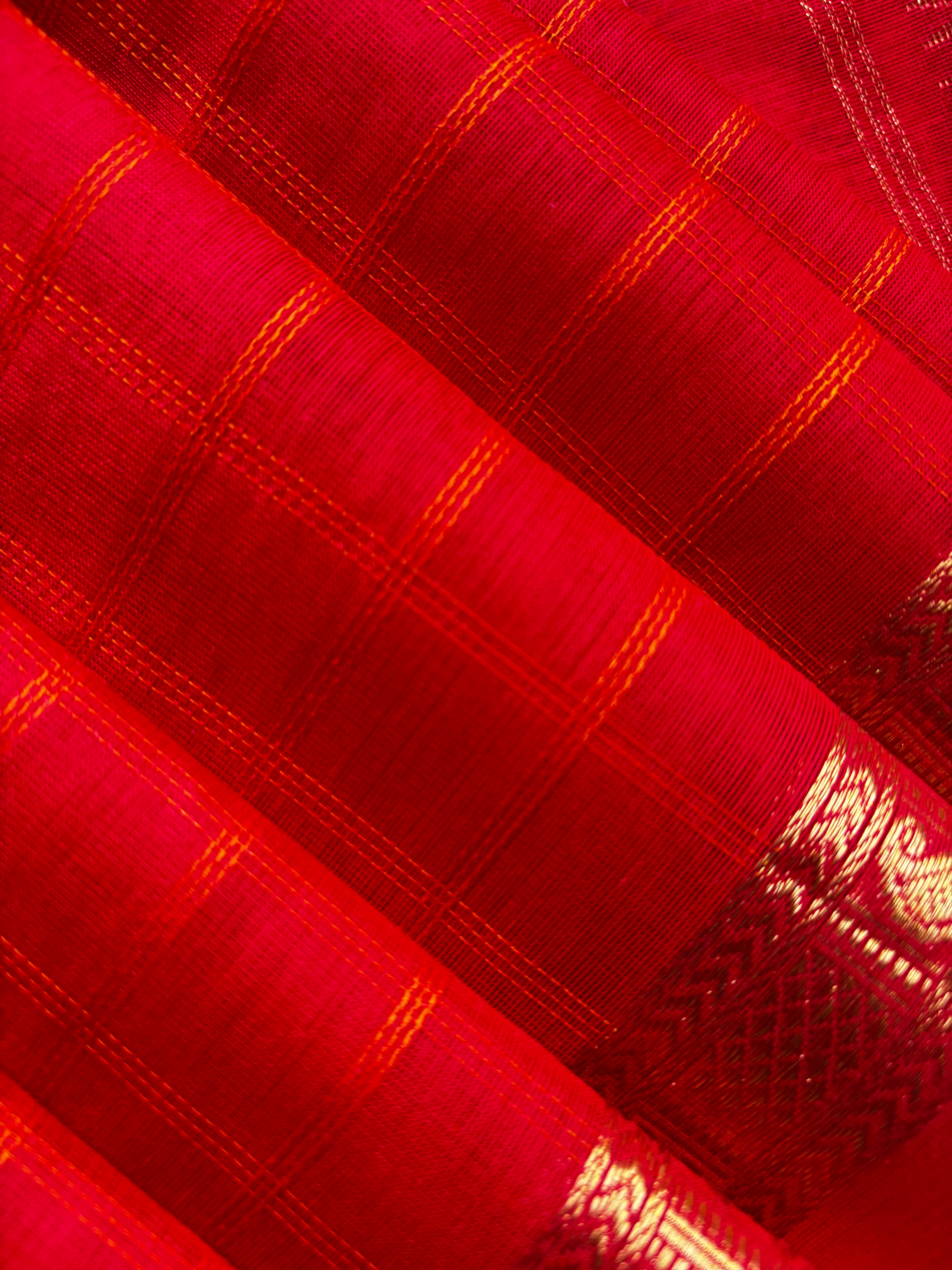 Handwoven Red Colour Pure Silk Cotton Kanchipuram Saree