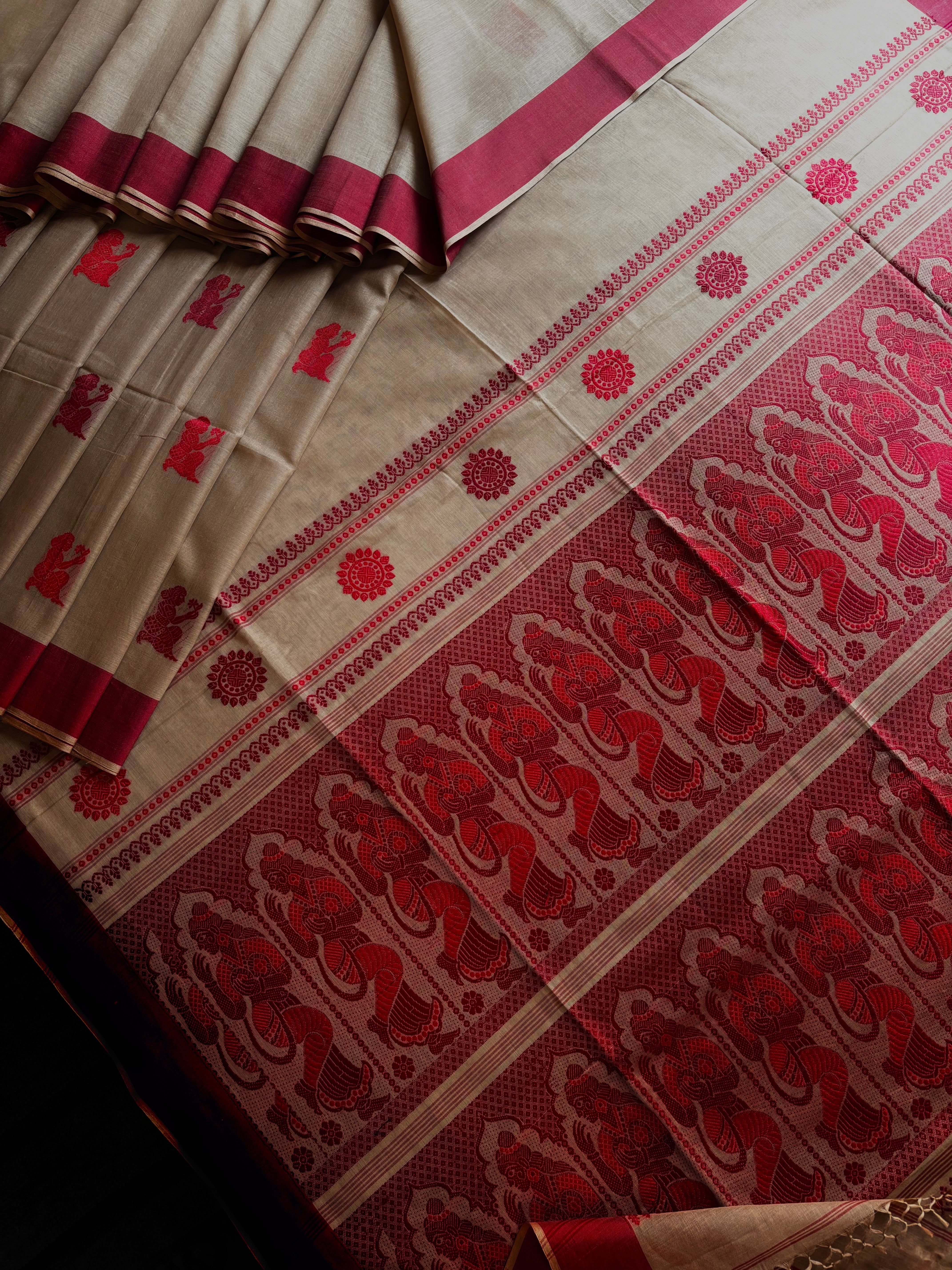 Handwoven Mud Colour Cotton Baluchari Saree